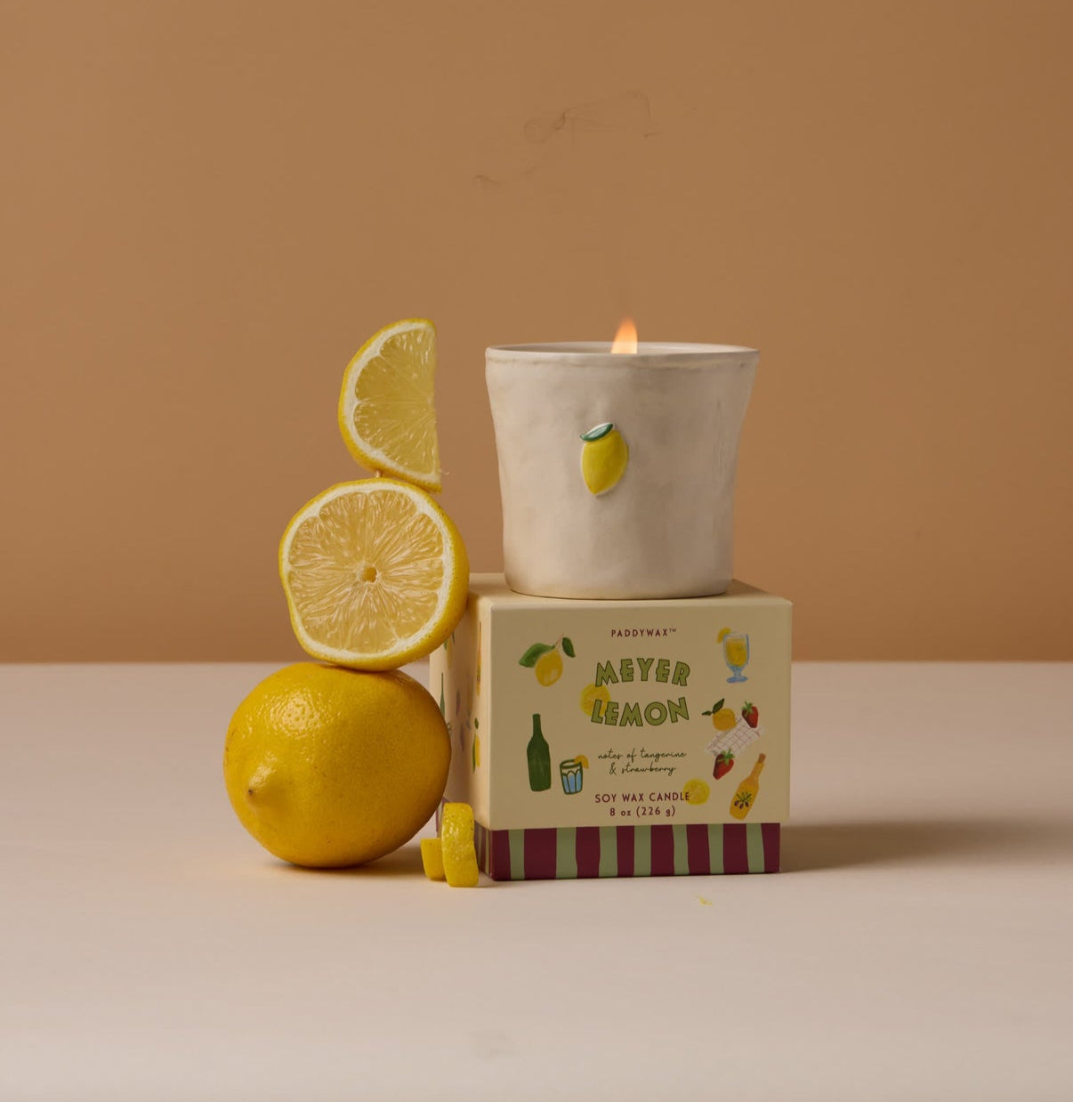 Bistro 8oz/226g Lemon Embossed Ceramic Candle - Meyer Lemon Boxed Quinlan's Gifts