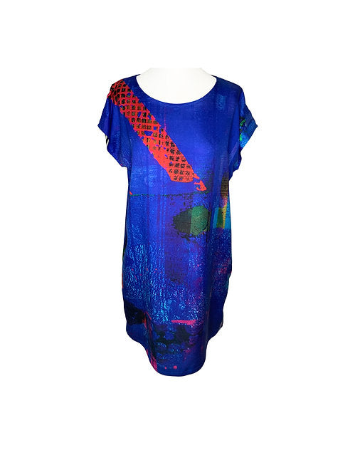 Clare O'Connor, 100% Silk Shift Dress Blue