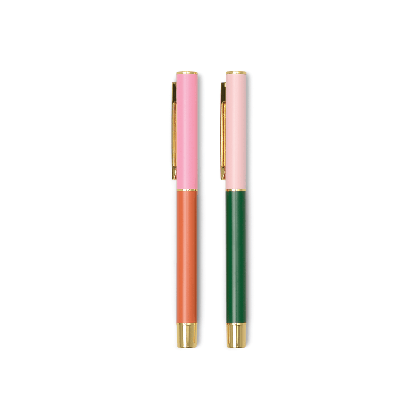 Colour Block Pens - Set of 2 - Red Orange + Emerald