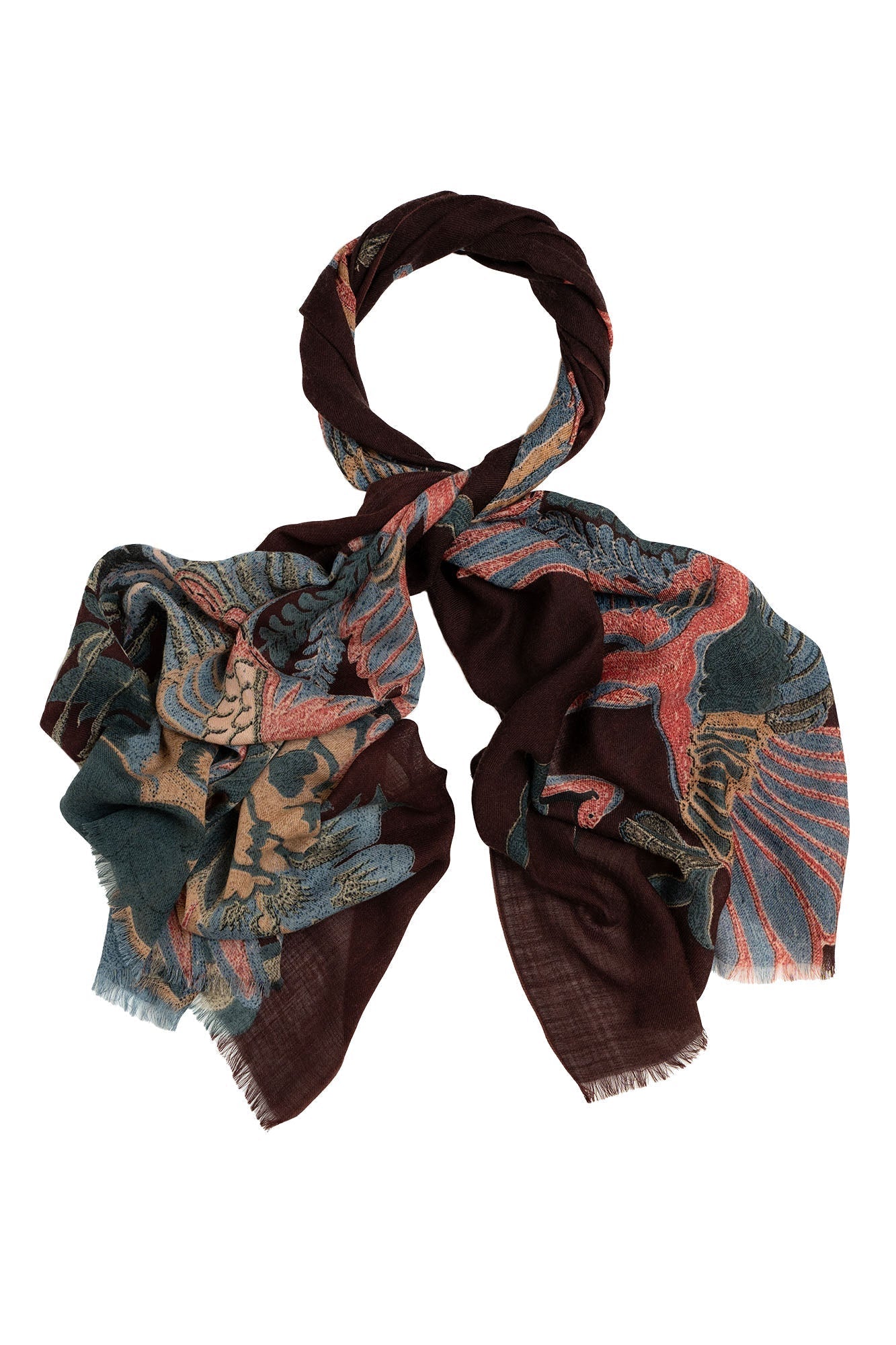 One Hundred Stars, Crane Plum Wool Scarf One Hundred Stars
