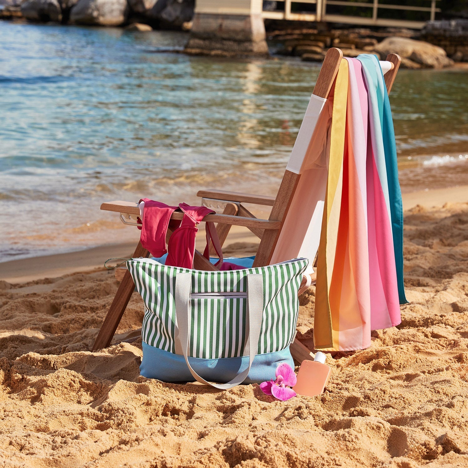 Dock and bay, Beach Towel Coastal Candy Large Quinlan's Gifts
