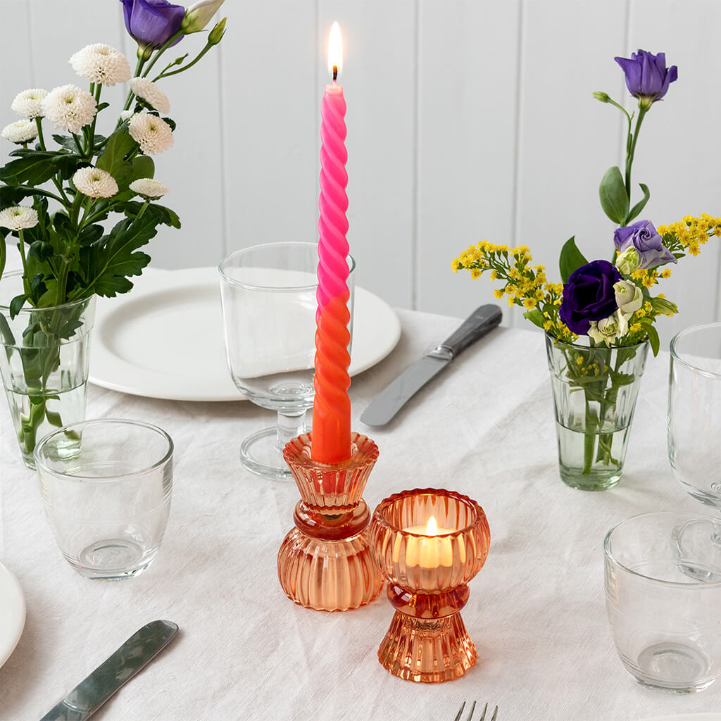 Double Ended Glass Candle Holder Orange