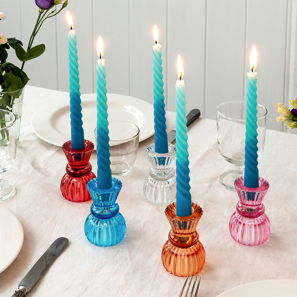 Double Ended Glass Candle Holder Orange