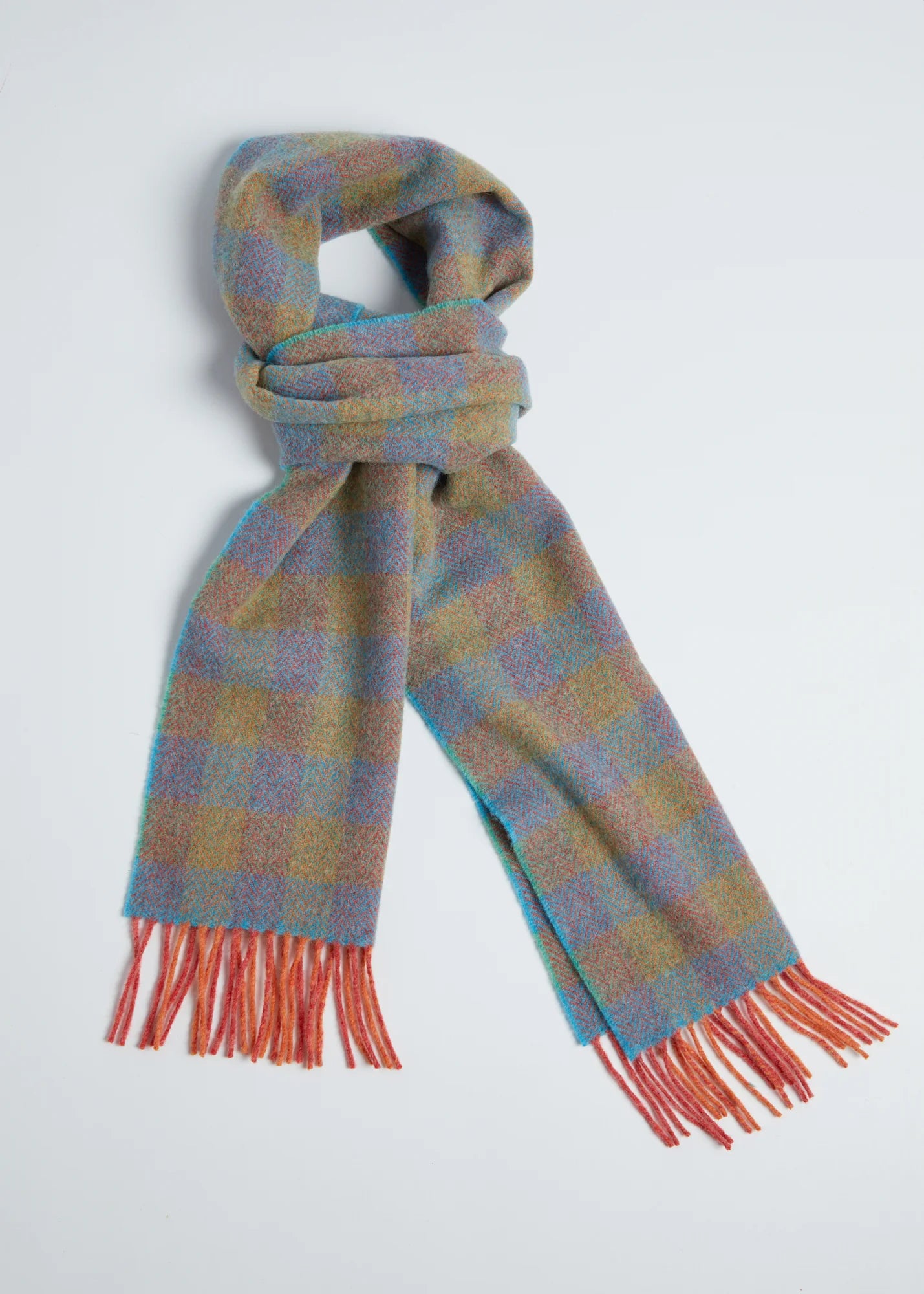 Foxford, Orange/Blue check Lambswool Scarf