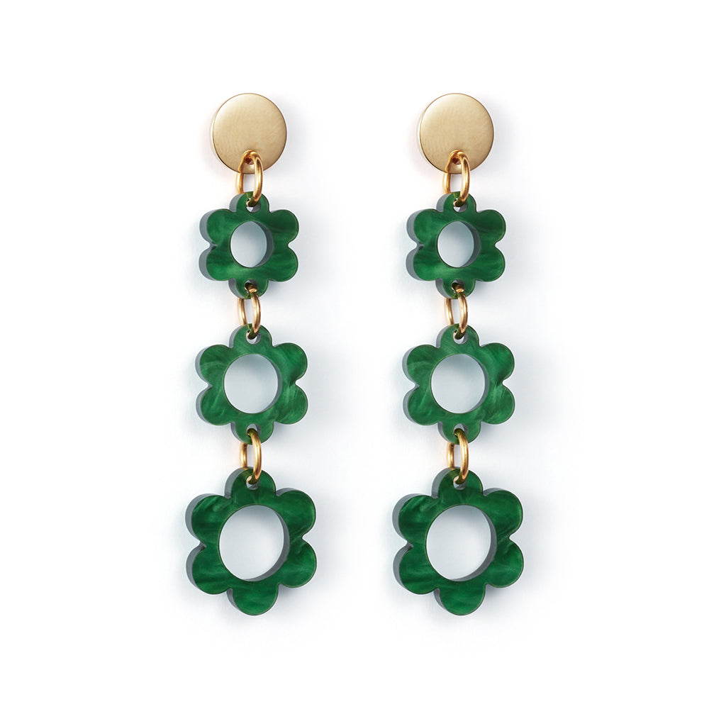 Toolally, Flower Drop Earrings (Green)