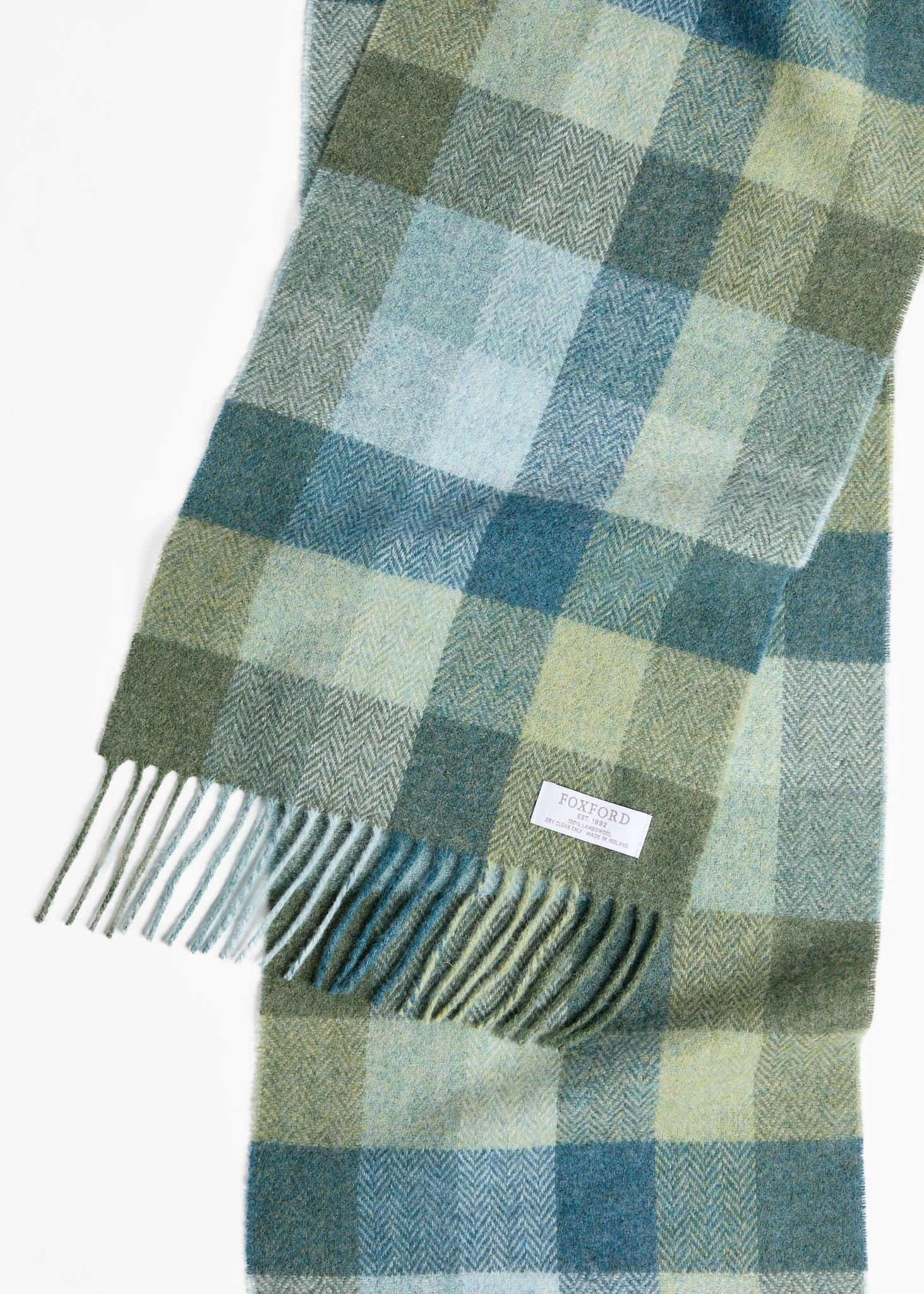Foxford Green & Blue Check Lambswool Scarf