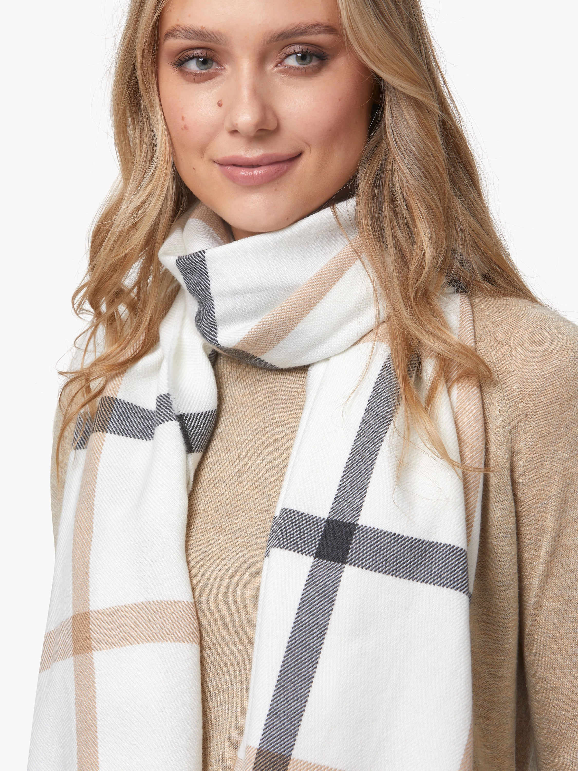 Foxford, White Neutral Stripe Extra Fine Merino Scarf