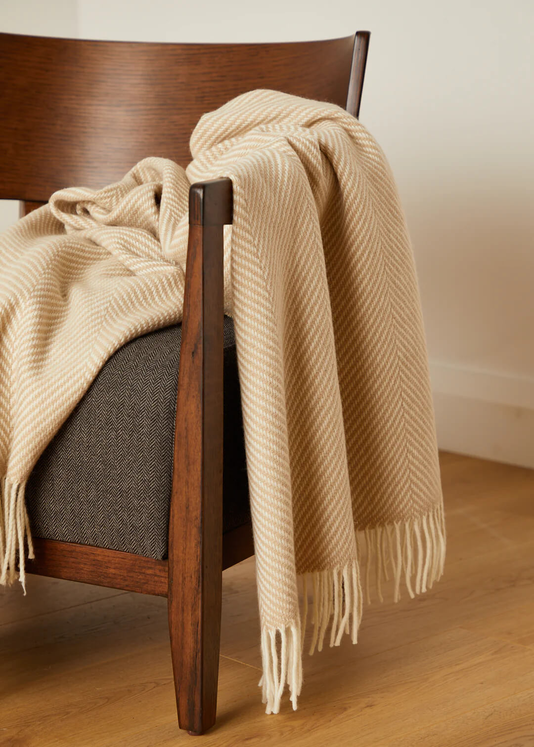 Foxford, Bone Herringbone Merino Throw