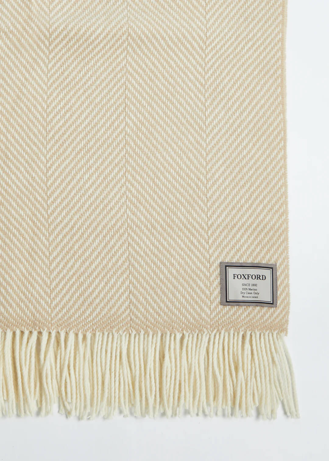 Foxford, Bone Herringbone Merino Throw