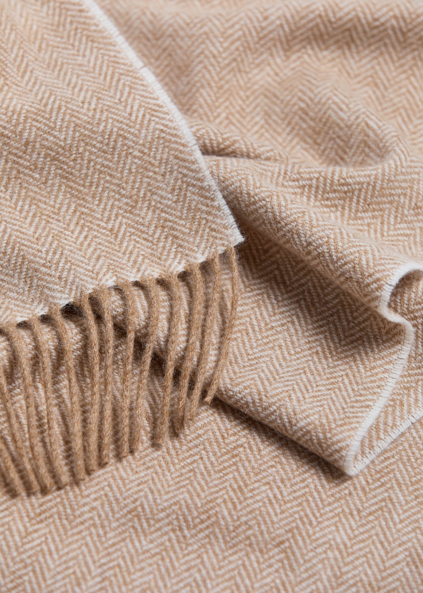 Foxford, Camel Herringbone Lambswool Scarf Foxford
