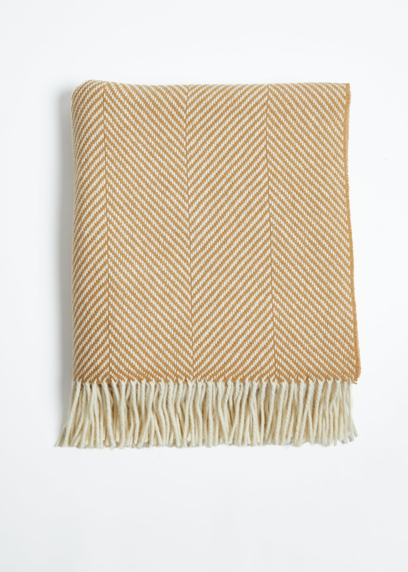 Foxford, Camel/White Herringbone Merino Throw