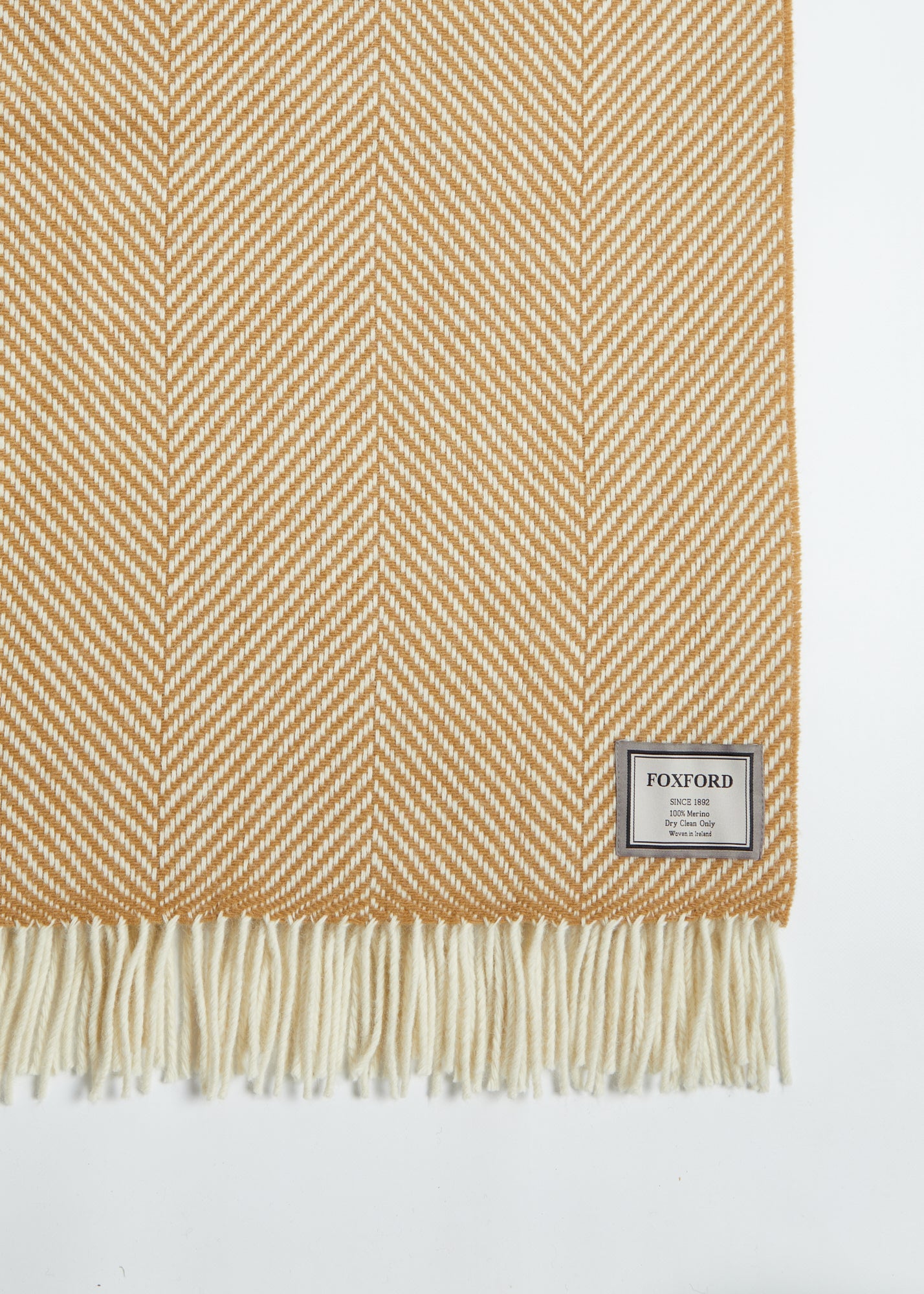 Foxford, Camel/White Herringbone Merino Throw