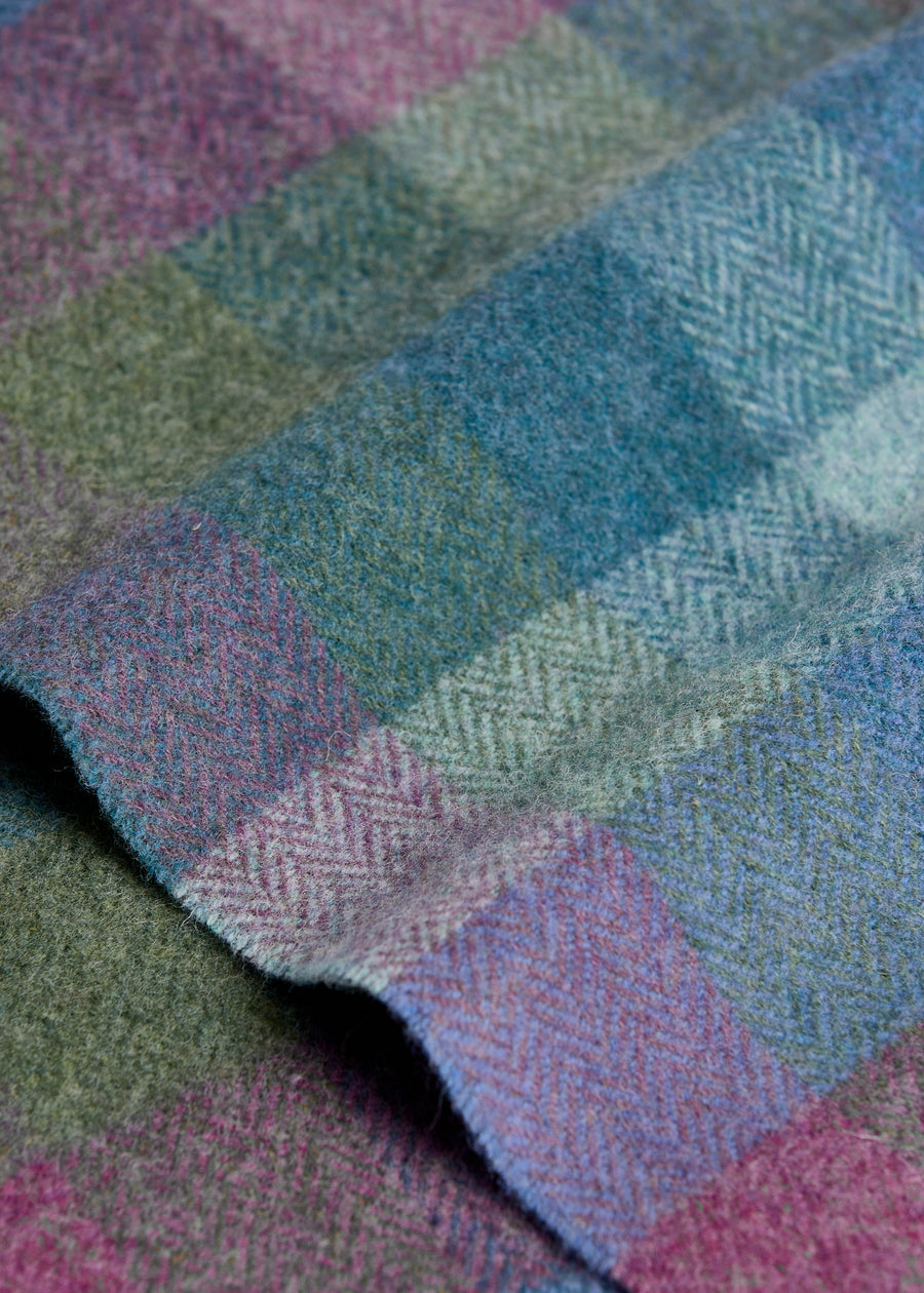 Foxford, Damask Green Turquoise Check Lambswool scarf