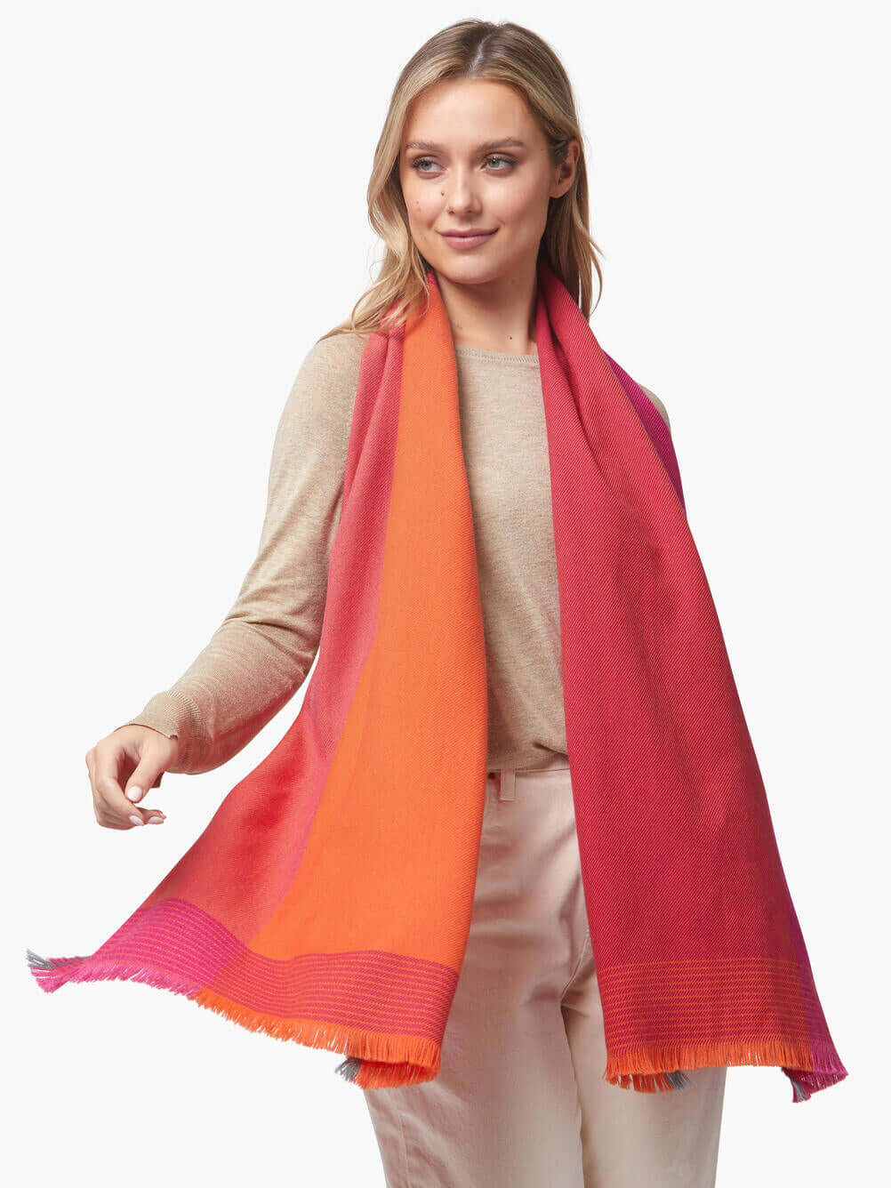 Foxford, Orange And Pink Merino Wool Scarf