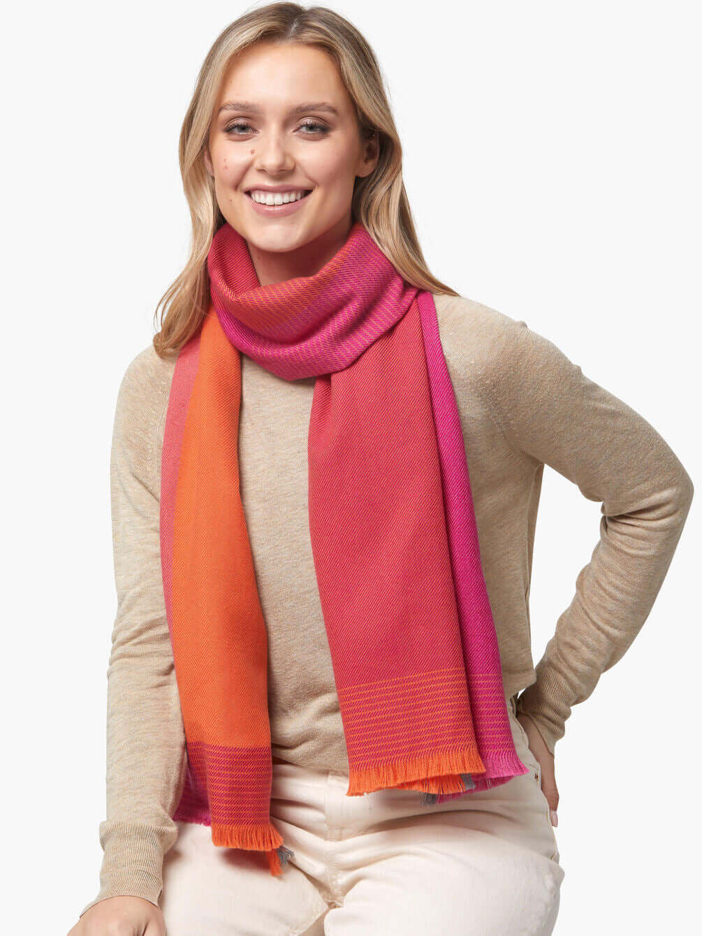 Foxford, Orange And Pink Merino Wool Scarf