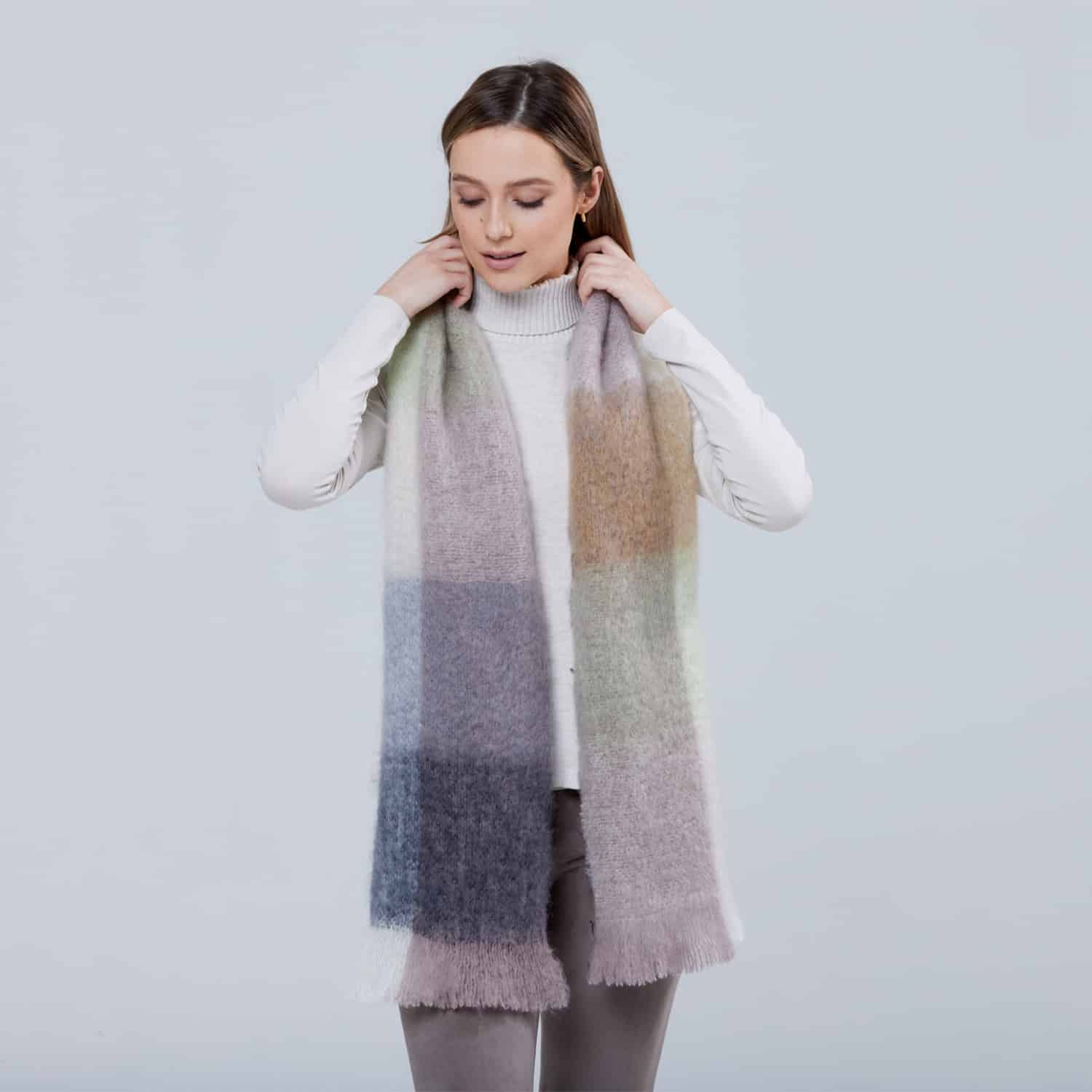 Foxford, White And Mink Mohair Scarf