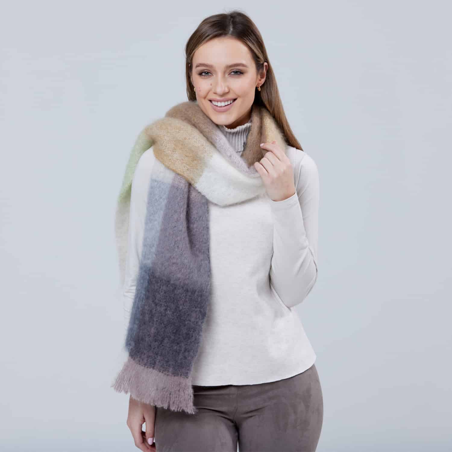 Foxford, White And Mink Mohair Scarf