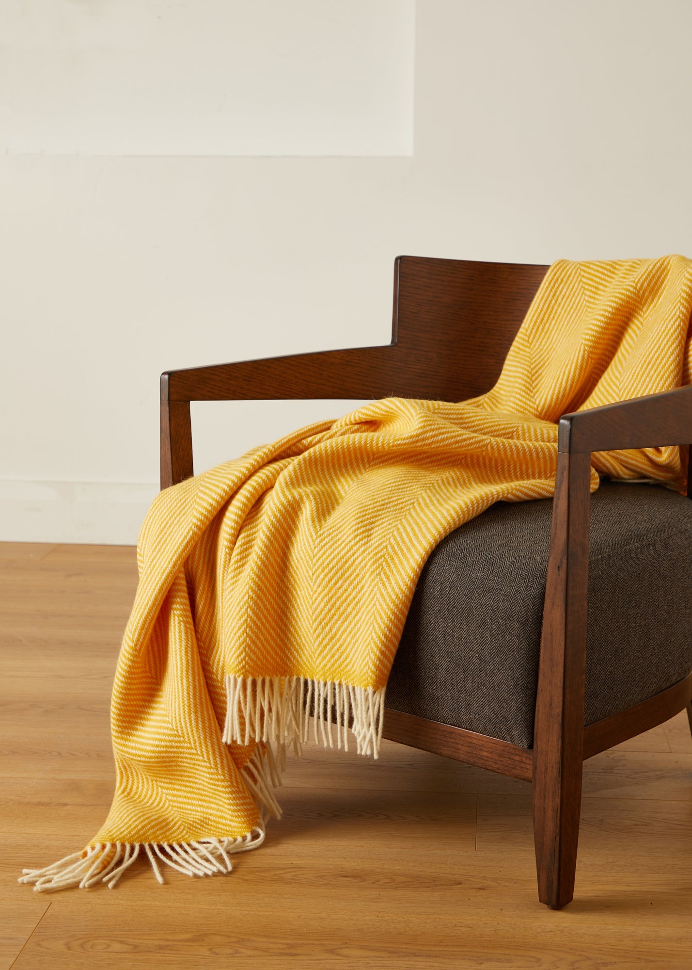 Foxford, Yellow Herringbone Merino Throw
