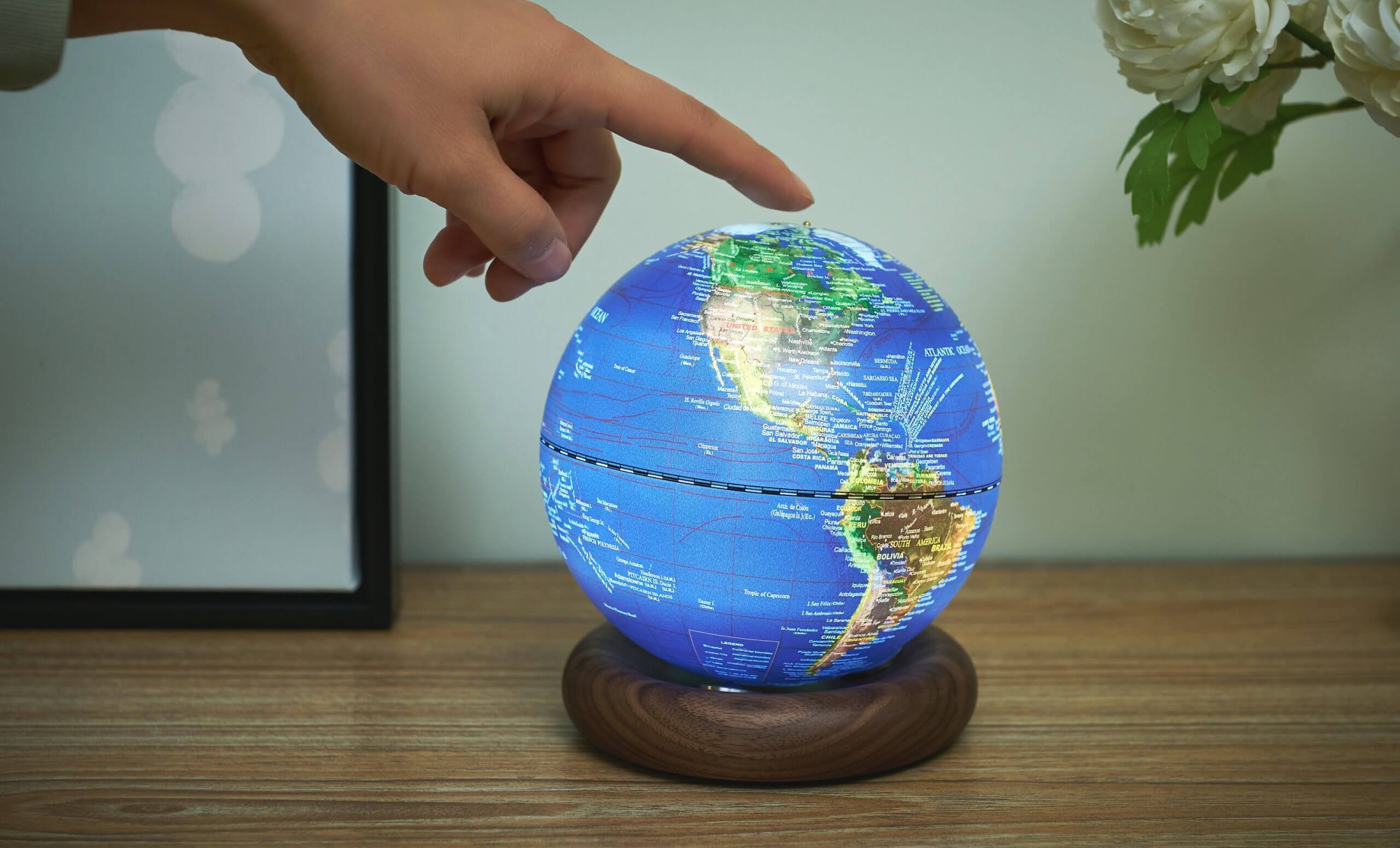 Gingko, Atlas Globe Dark Blue Large Walnut