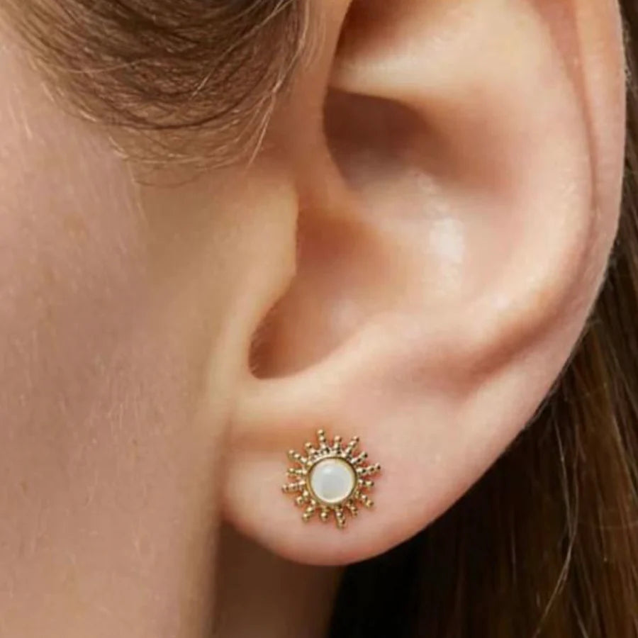 Azure , Opal Sunflower Stud Earrings - Gold