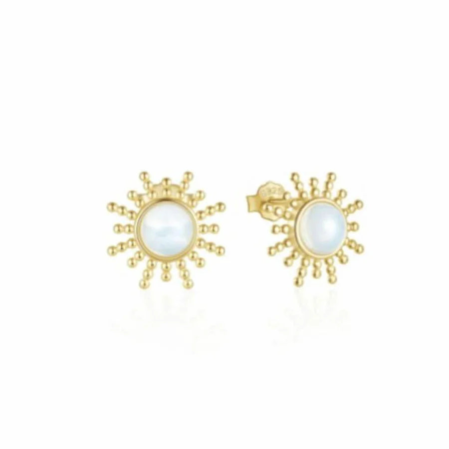 Azure , Opal Sunflower Stud Earrings - Gold