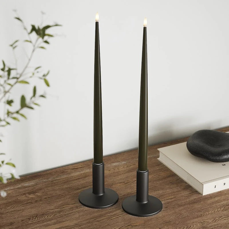 Deluxe, LED Shiny Candle Sticks, Two Pack - Dark Green