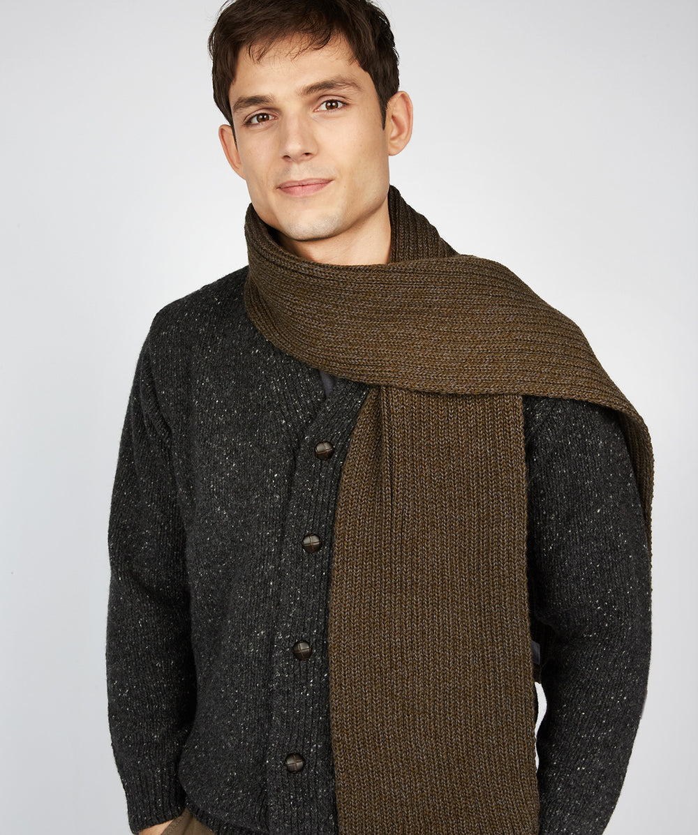 Irelands Eye, Ribbed Merino Scarf Forest Marl