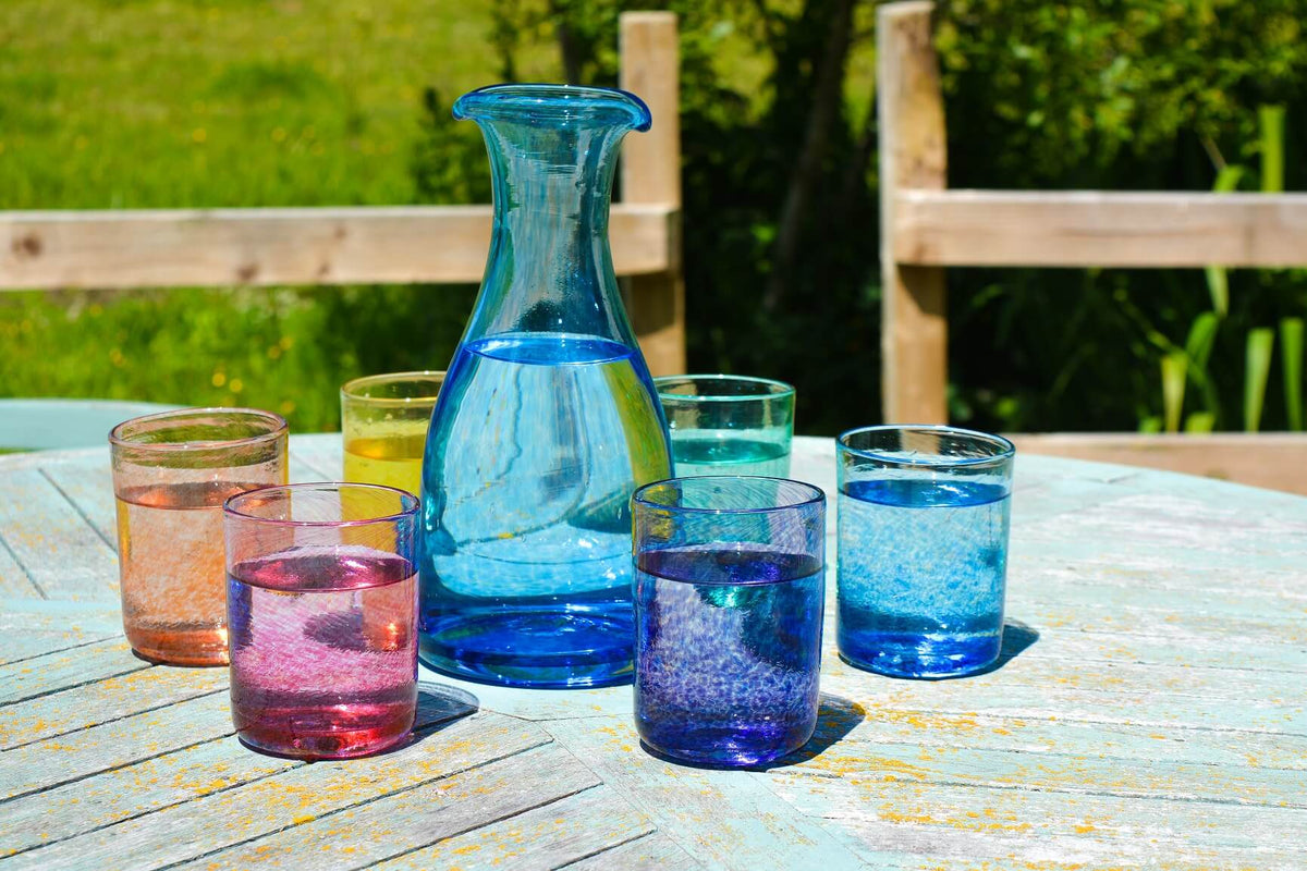 Jerpoint Glass, Set of Pourer Blue And 6 Beakers