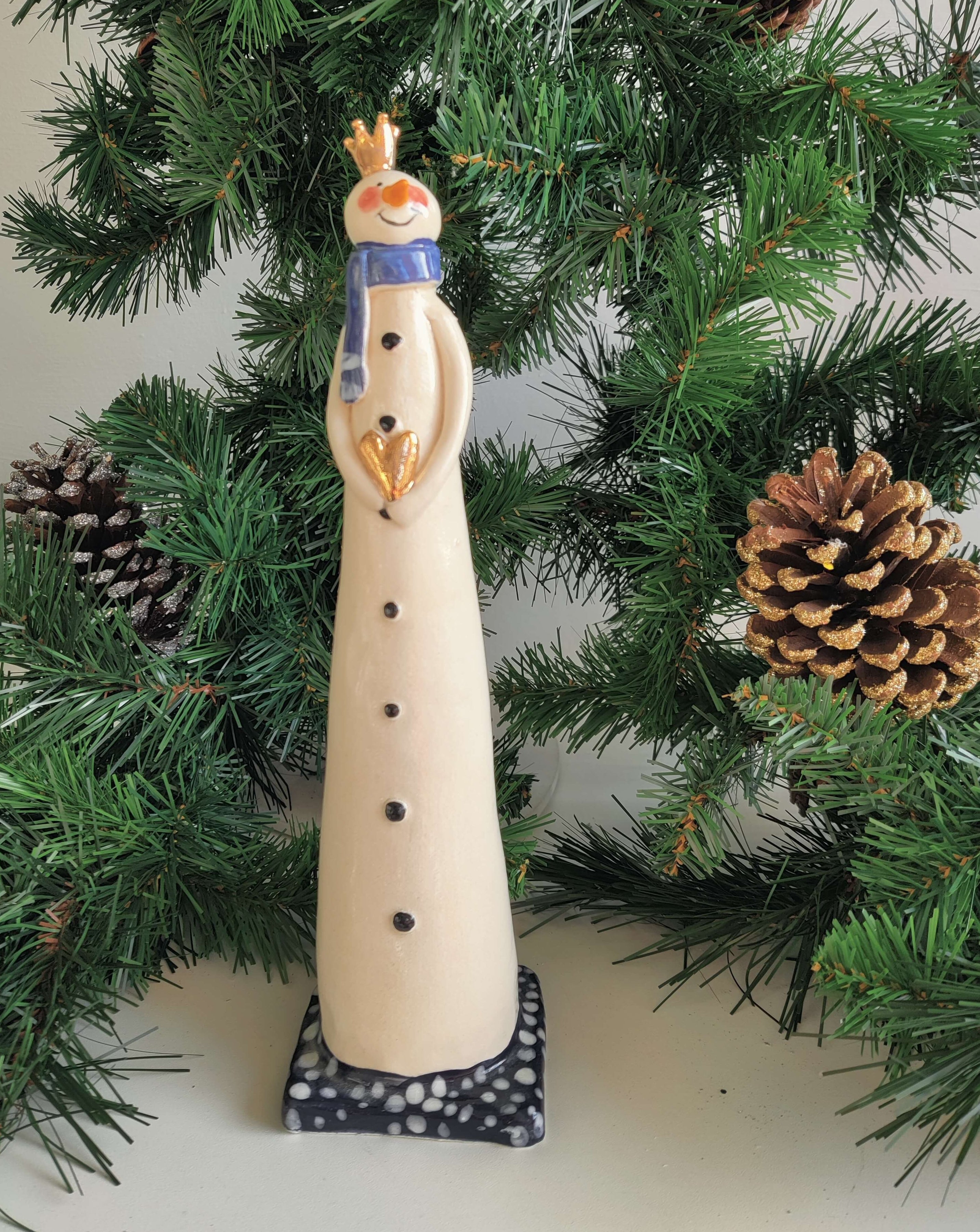 Joanne Robey, Snowman Blue Scarf with a Golden Heart and Crown *For Click and Collect only*
