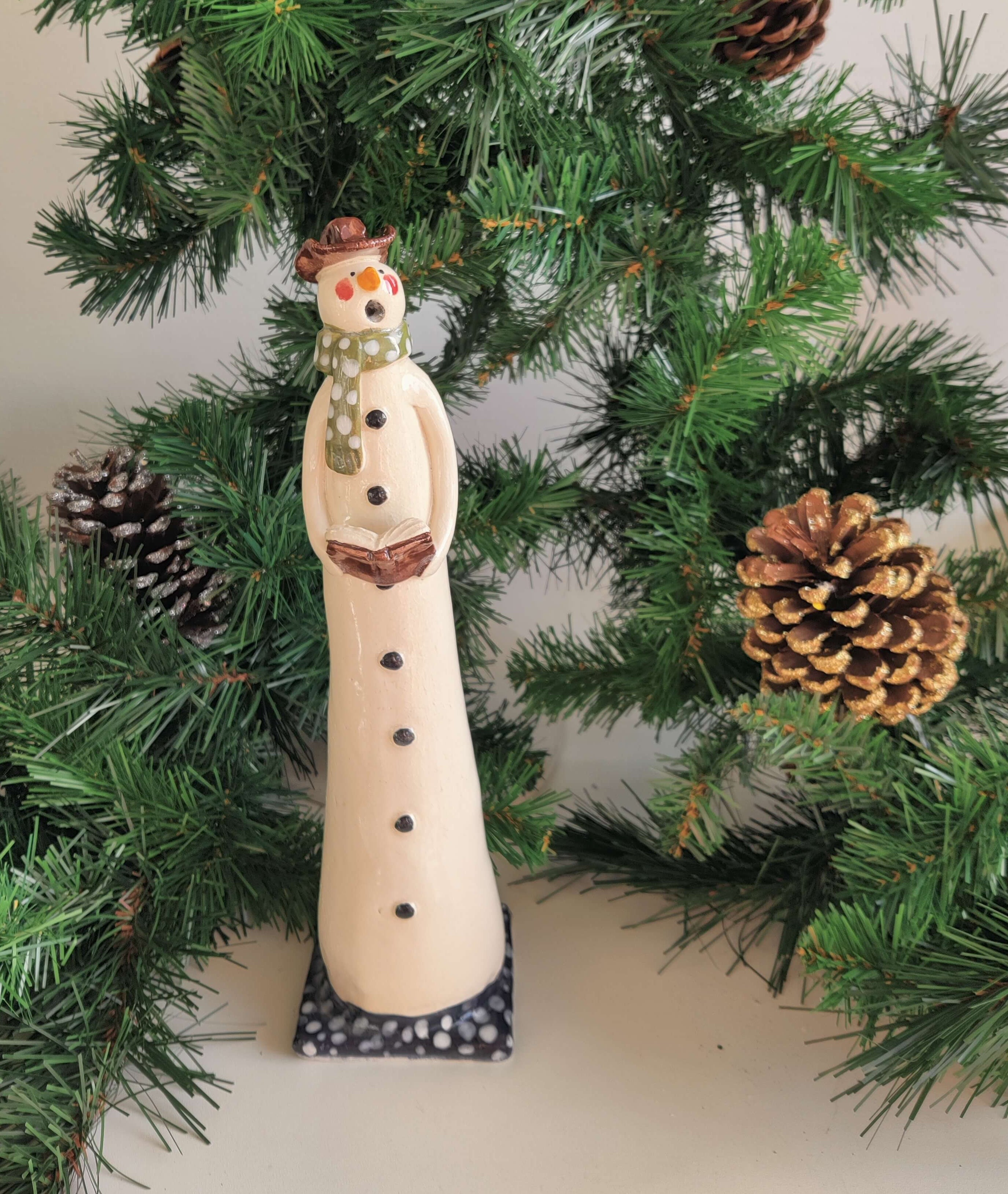 Joanne Robey, Snowman Carol Singer with a Green Polka Dot Scarf *For Click and Collect only*