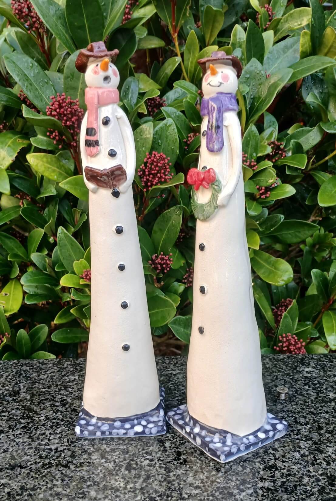 Joanne Robey, Snowman Purple Star Scarf holding a Wreath *For Click and Collect only*