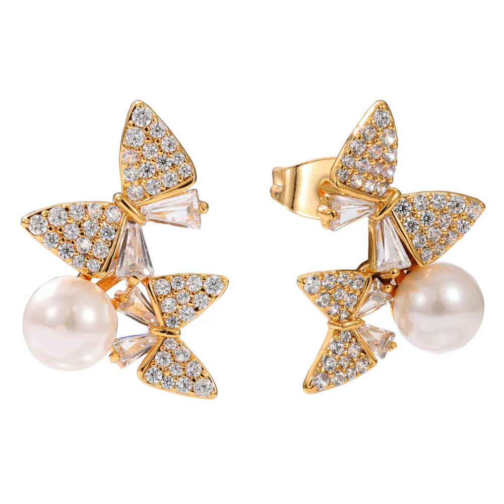 Knight & Day, The Pink Box Butterfly & Pearl Earrings