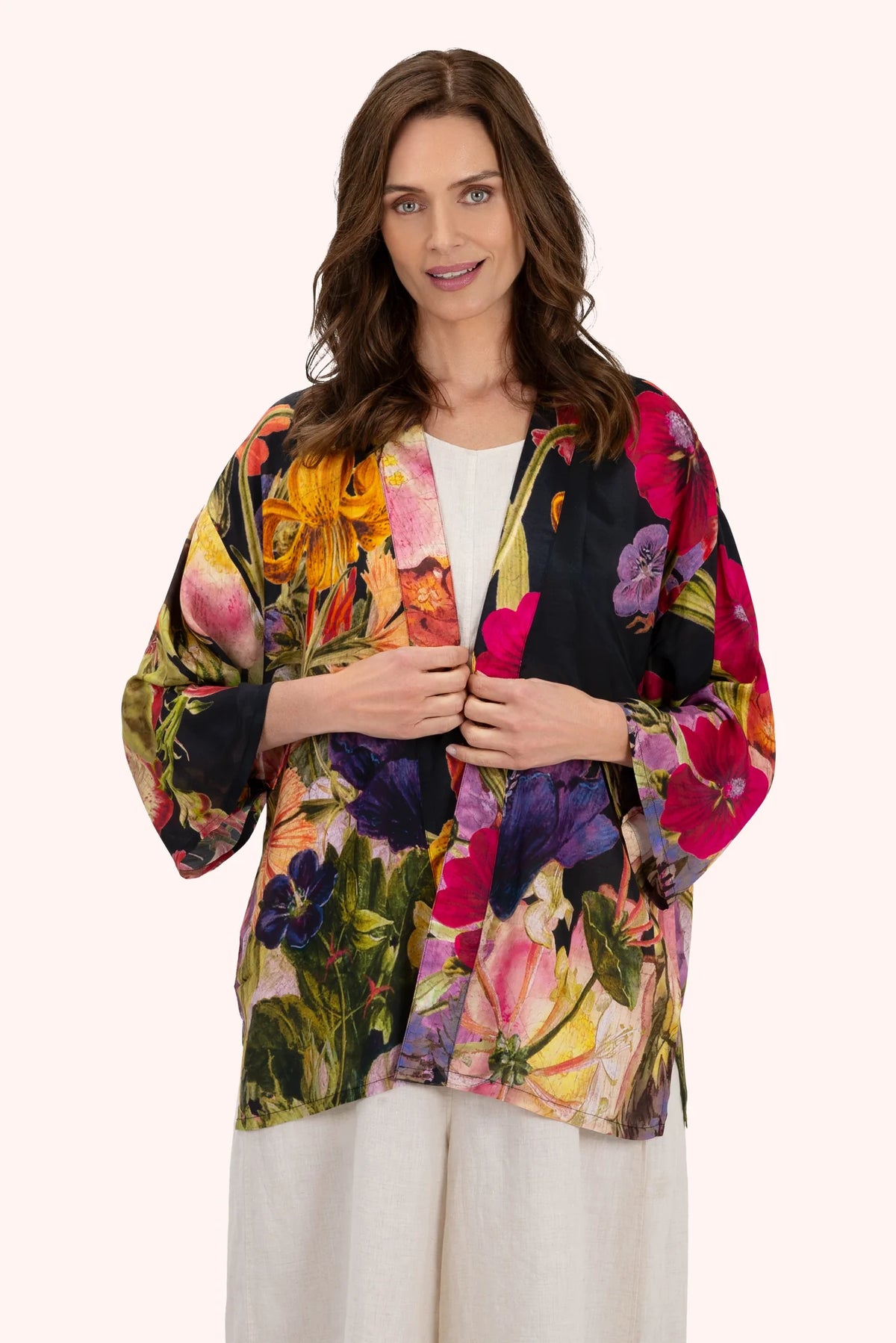 Powder,  Mid-Length Kimono - Midnight Posy