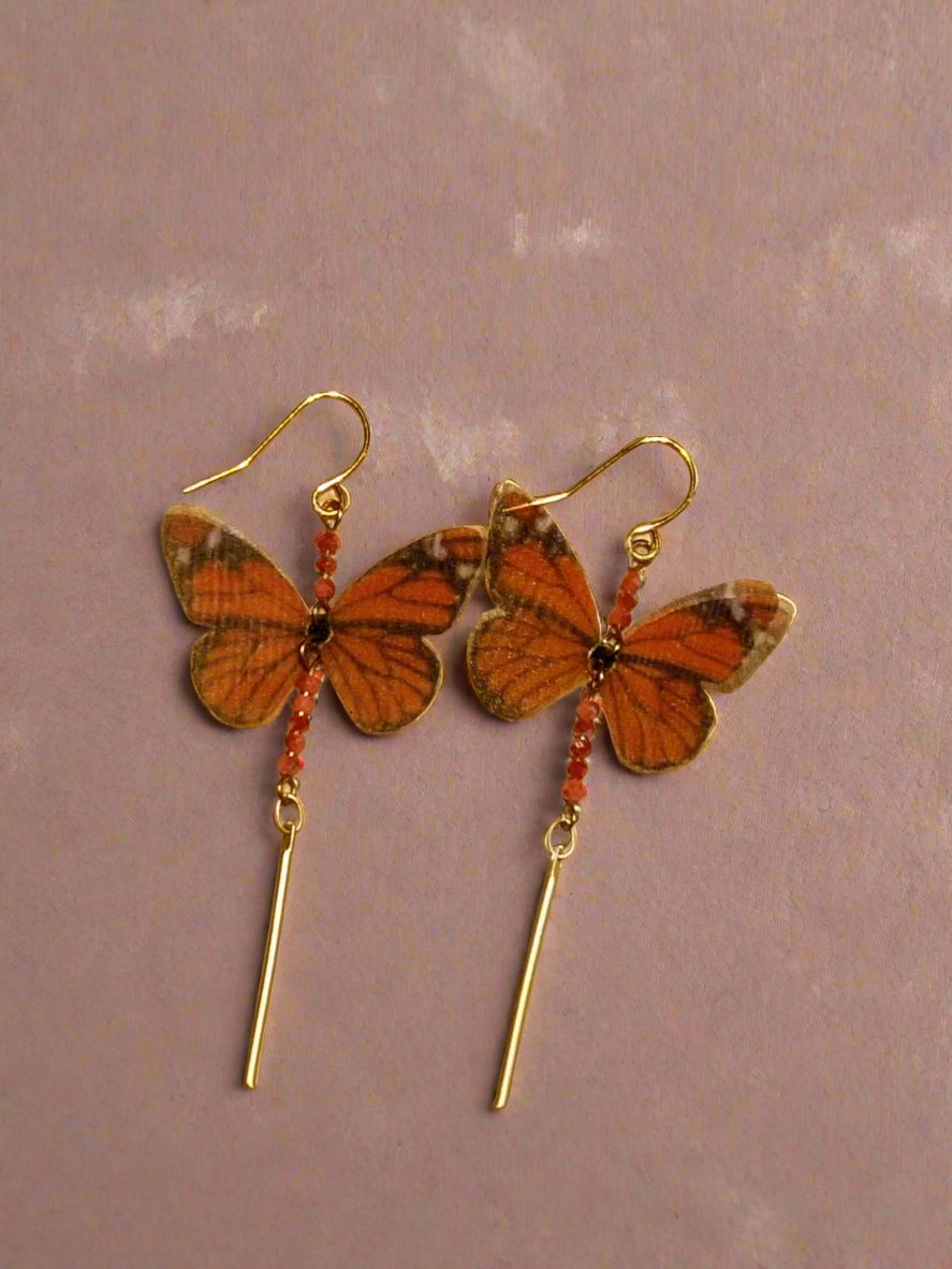 Melanie Hand, Butterfly Drop Earrings Burnt Orange