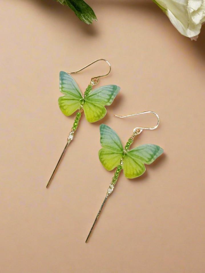 Melanie Hand, Butterfly Drop Earrings Light Green