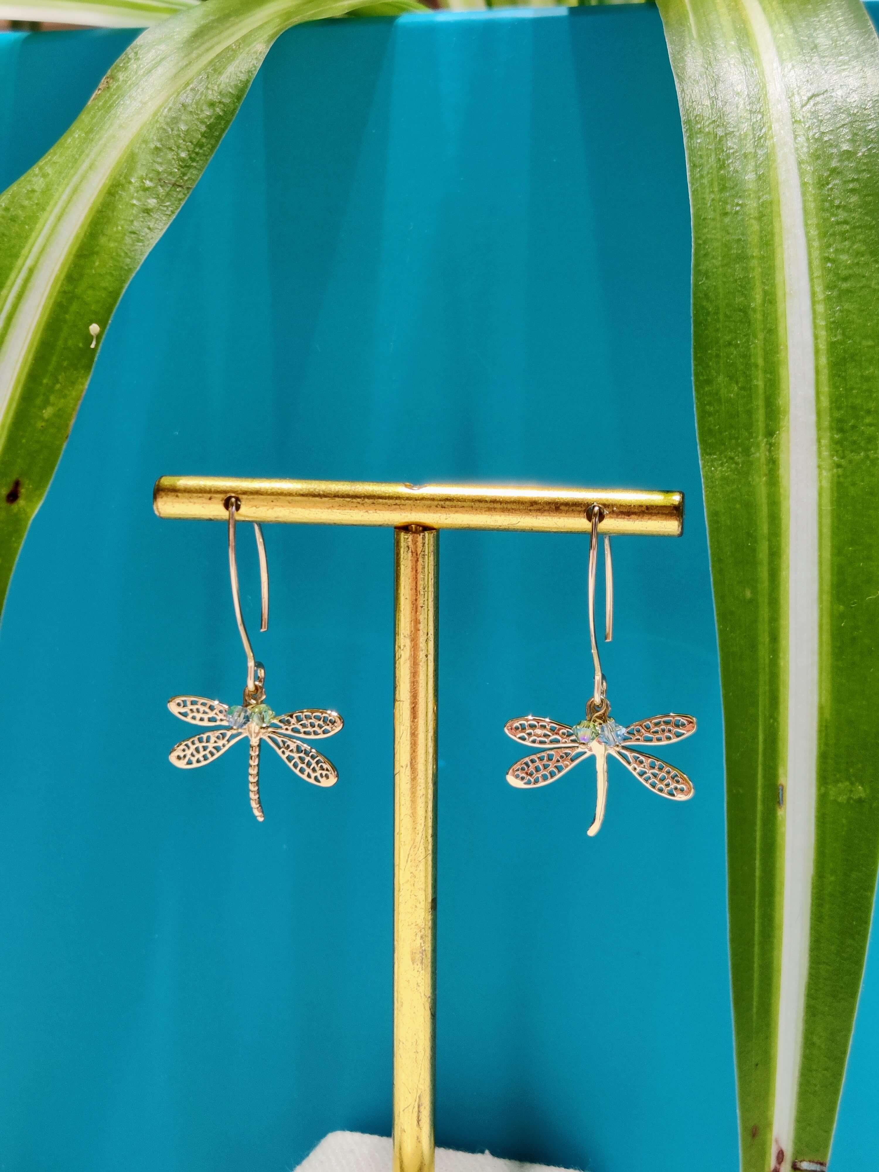 Melanie Hand, Dragonfly Crystal Earrings Gold