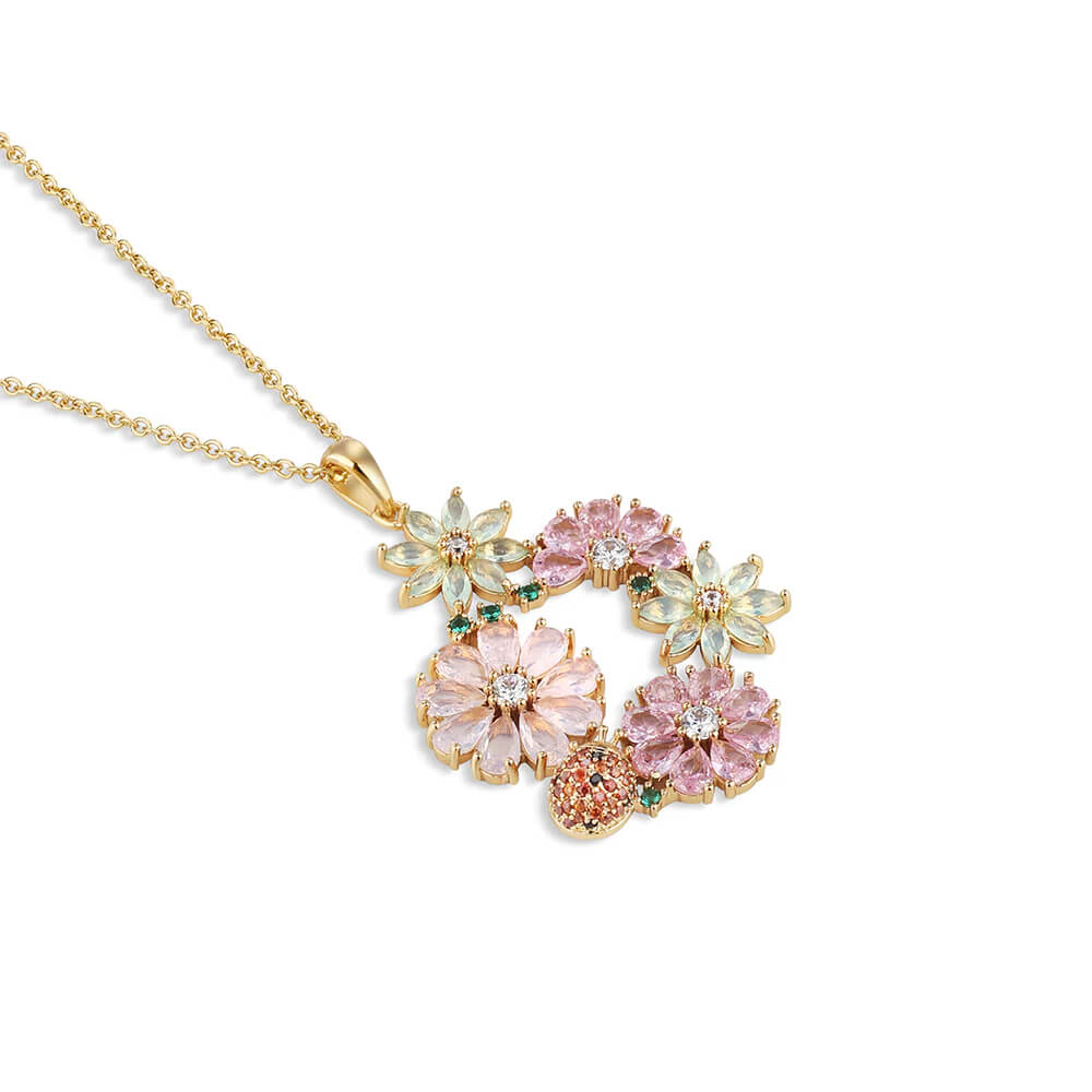 Newbridge, Gold Plated Pink & Green Floral Pendant