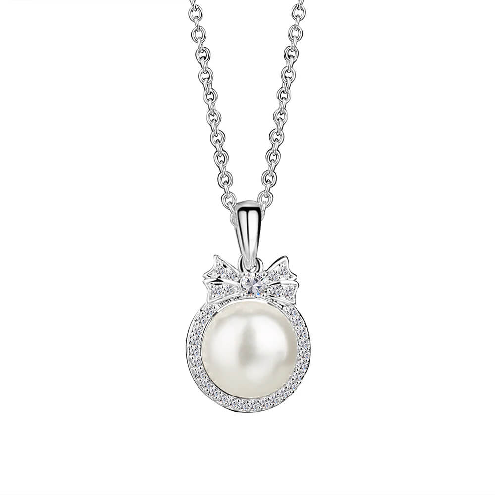 Newbridge, Silver Plated Pearl Pendant with Clear Stones