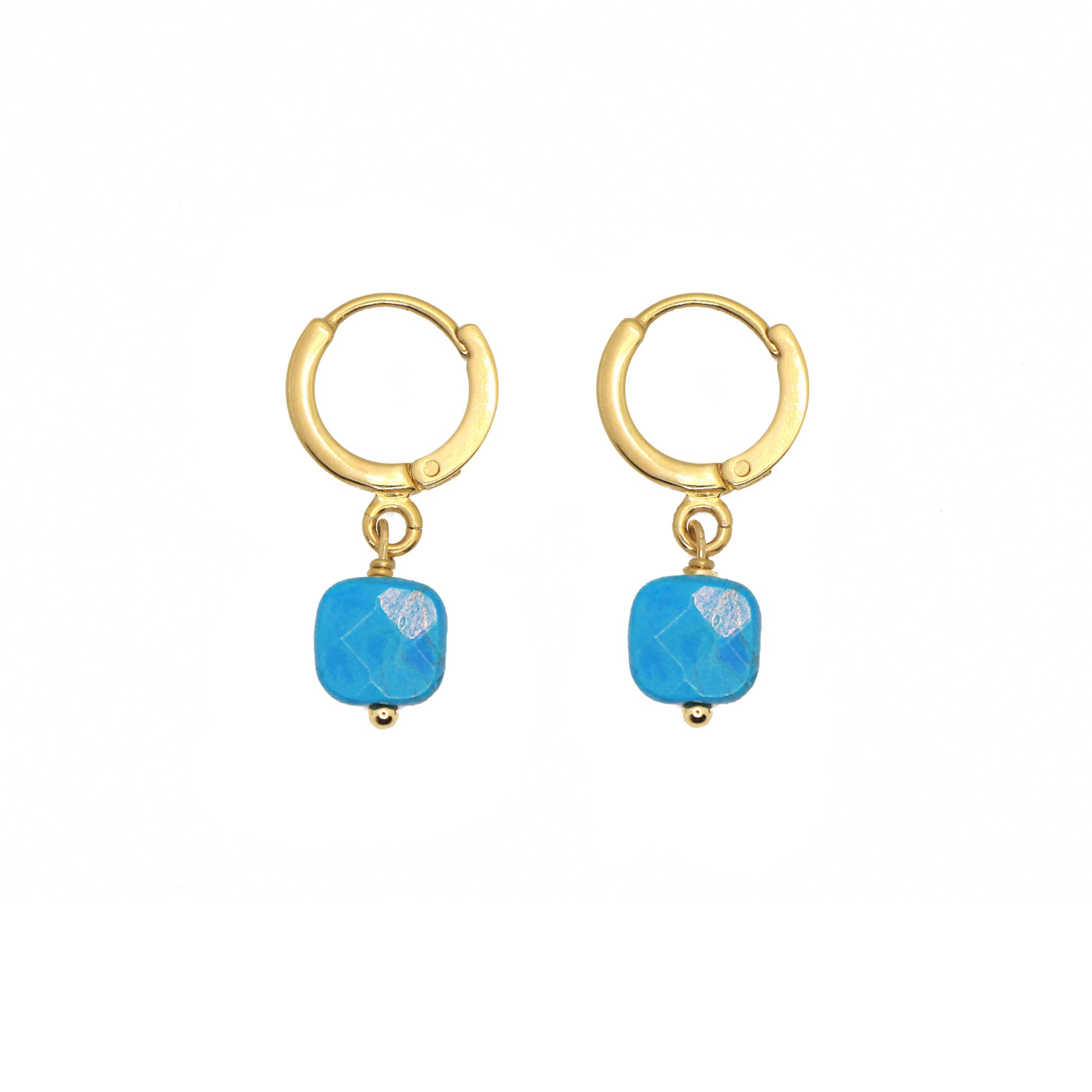 Nilaï, Mini Hoops with natural stone (Turquoise)
