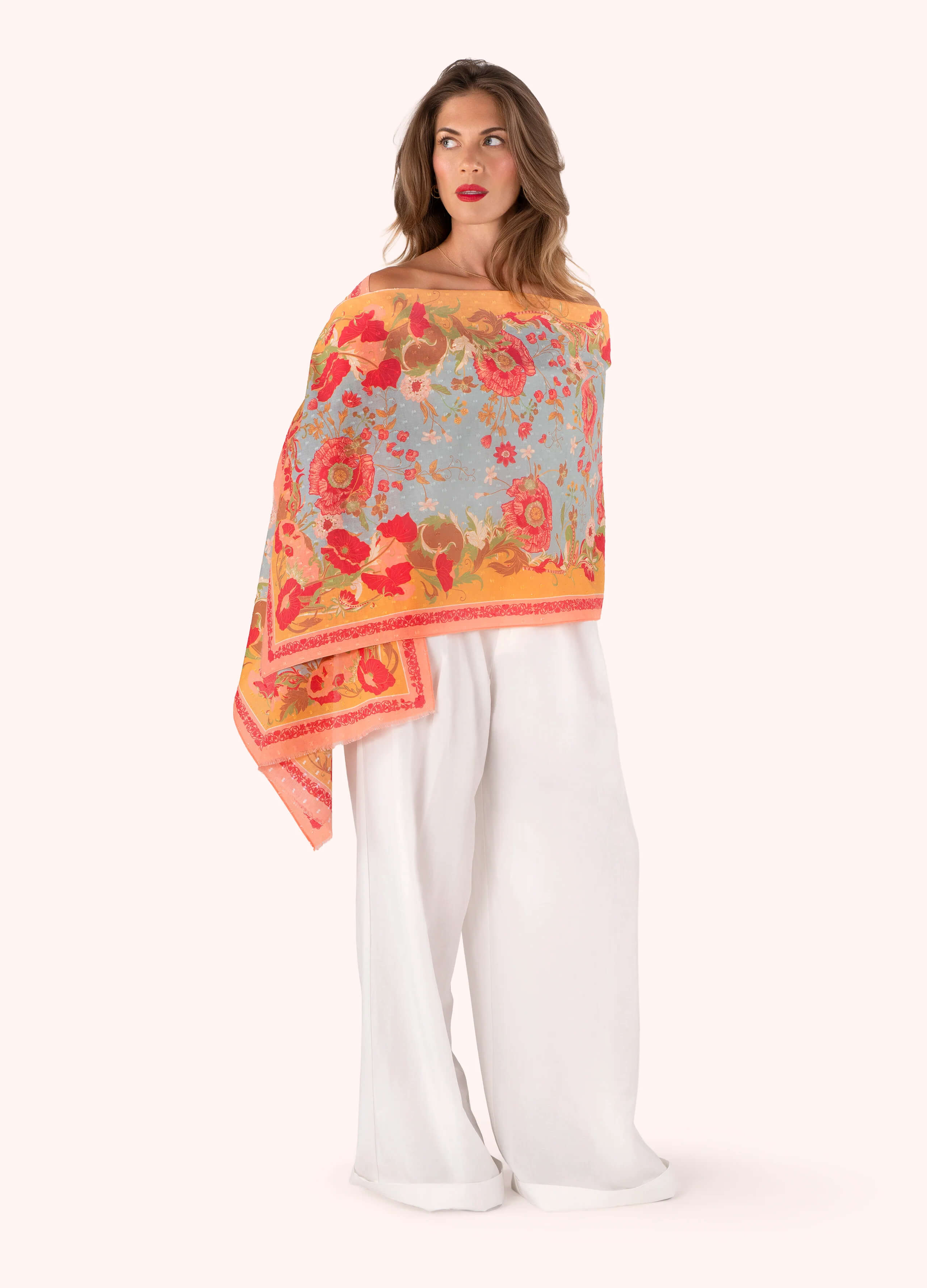 Powder, Cotton Scarf - Paisley Poppies