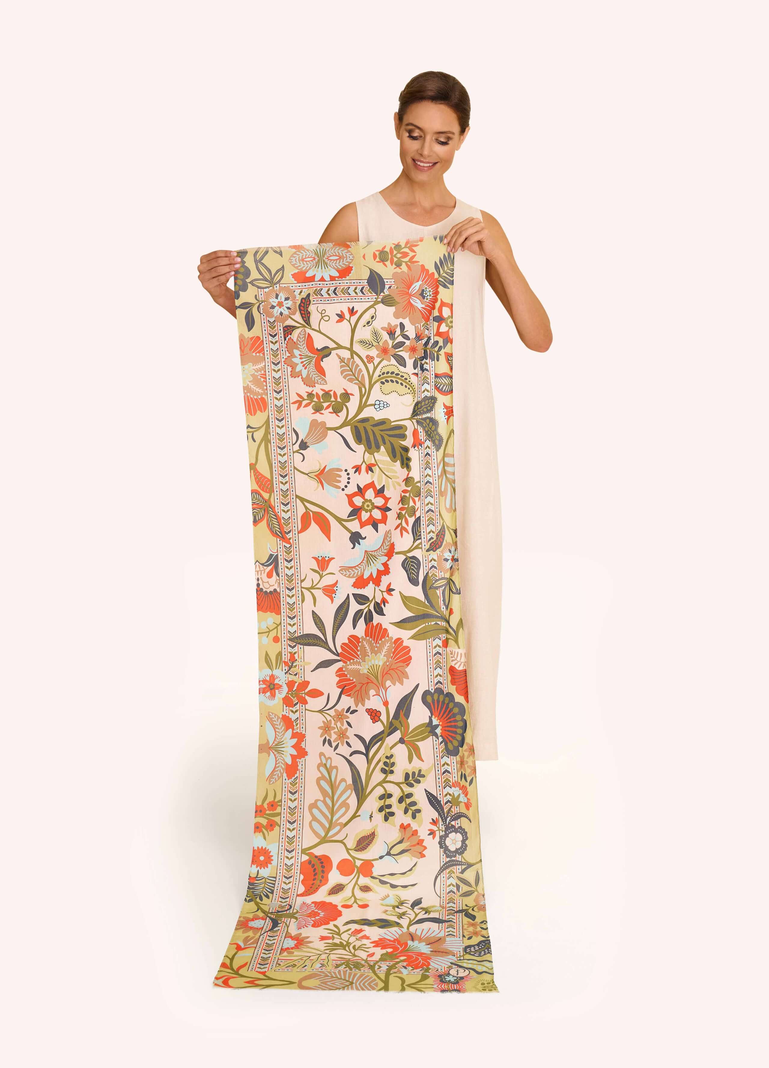 Powder, Folky Floral Cotton Scarf - Coconut