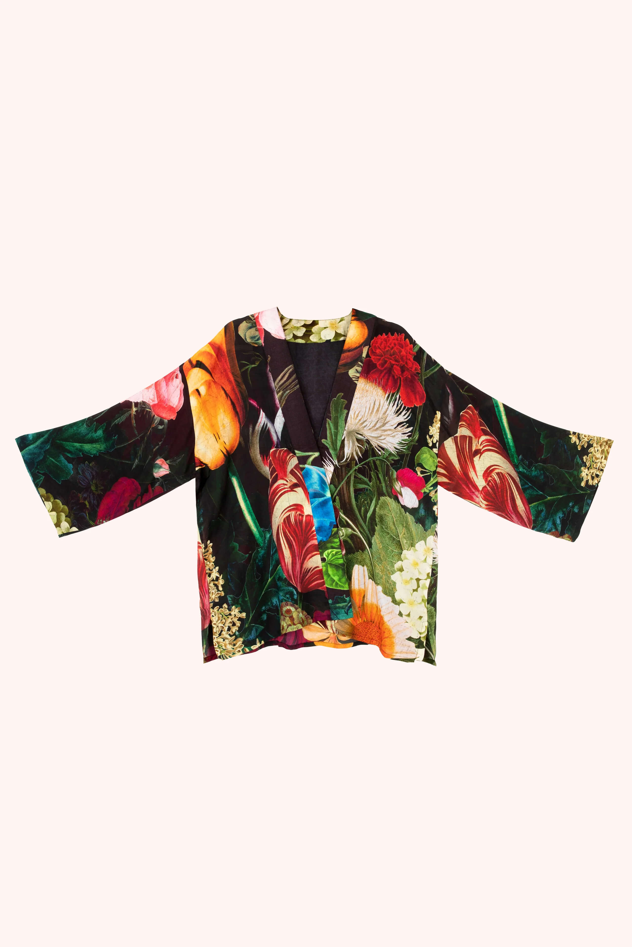 Powder, Opulant Florals Mid-length Kimono - Chocolate