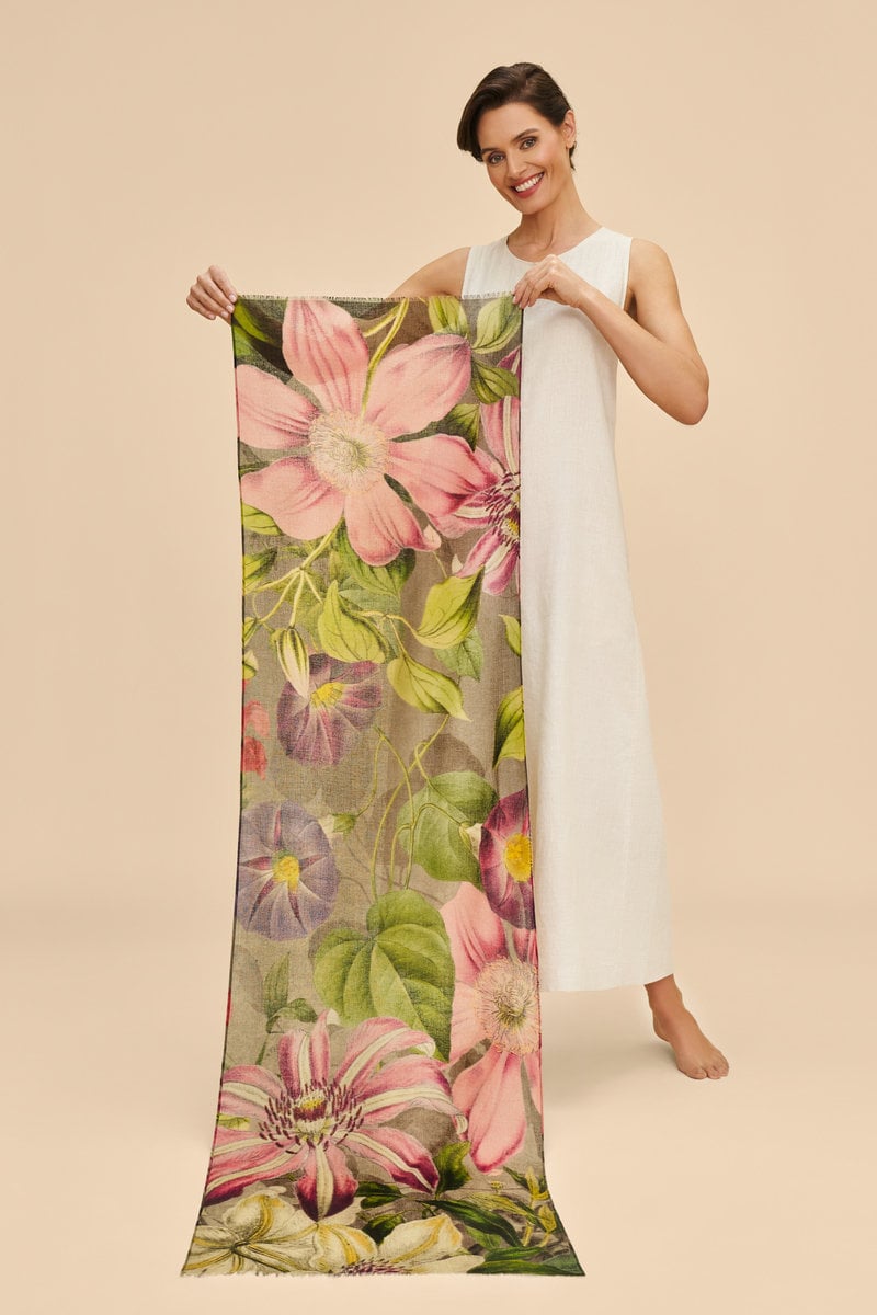 Powder, Oversized Botanicals Wool Wrap Scarf