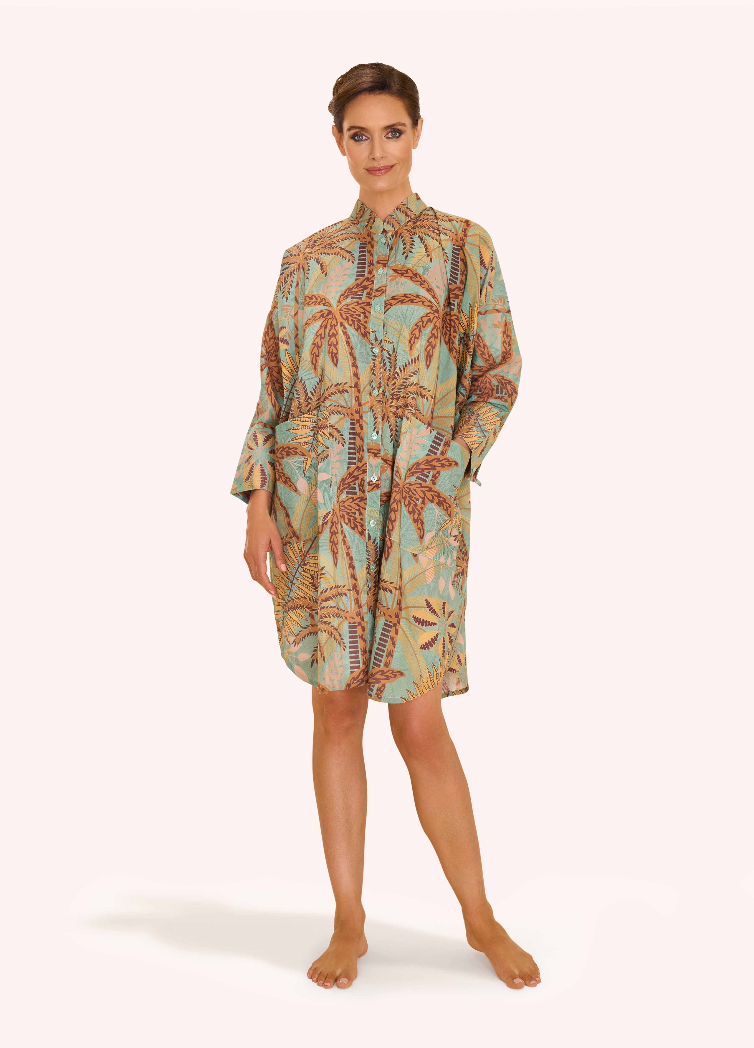 Powder, Patterned Palms Oversized Shirt Dress