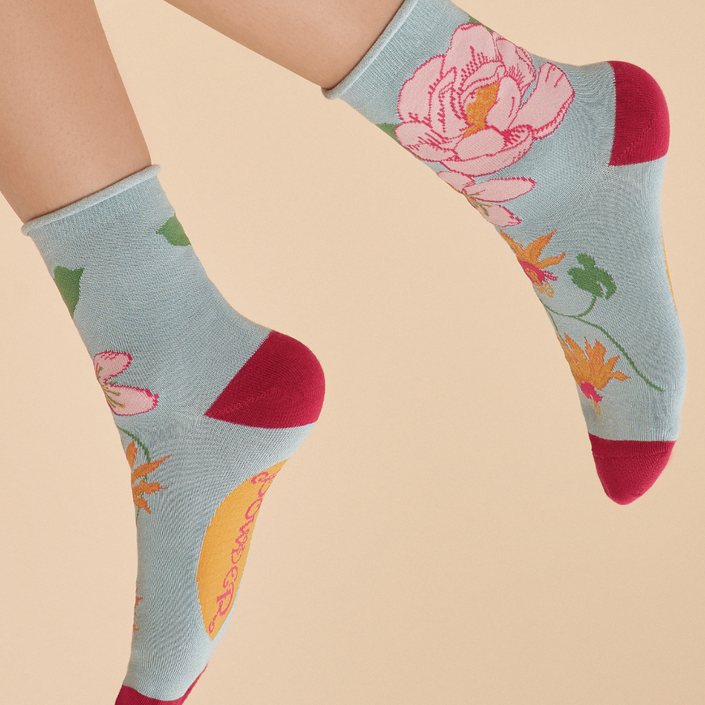 Powder, Tropical Floral Ankle Socks - Ice