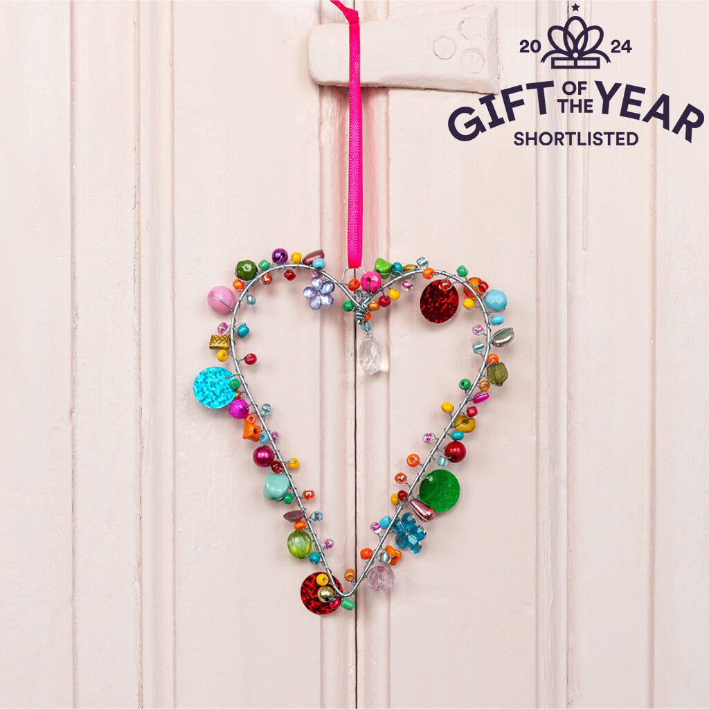 Rex London, Handmade Beaded Heart Decoration 9x12cm