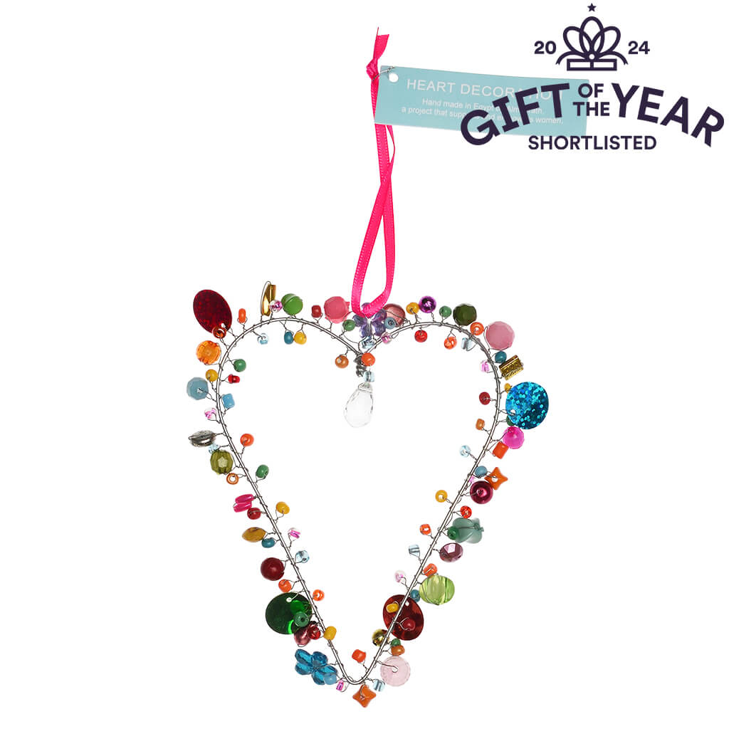 Rex London, Handmade Beaded Heart Decoration 9x12cm