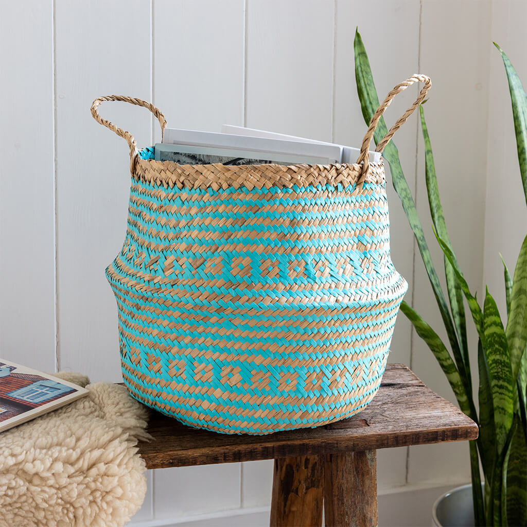 Small Seagrass Basket Turquoise Rex London
