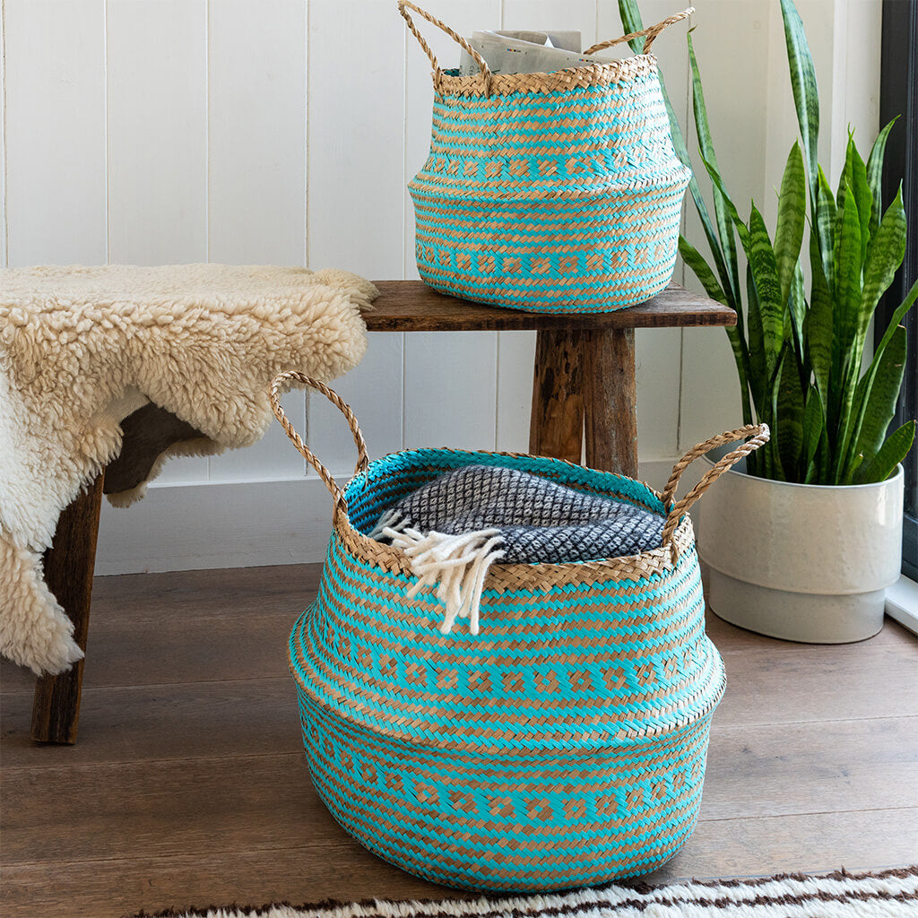 Small Seagrass Basket Turquoise Rex London