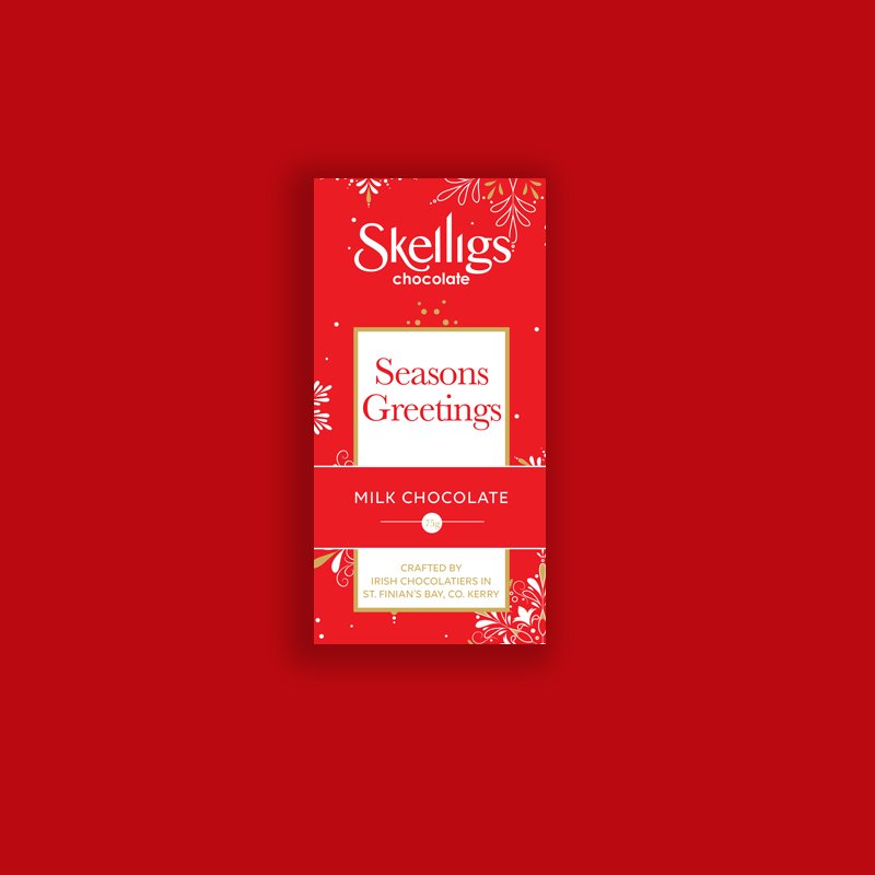 Skelligs Chocolate, Seasons Greetings Milk Chocolate Bar 